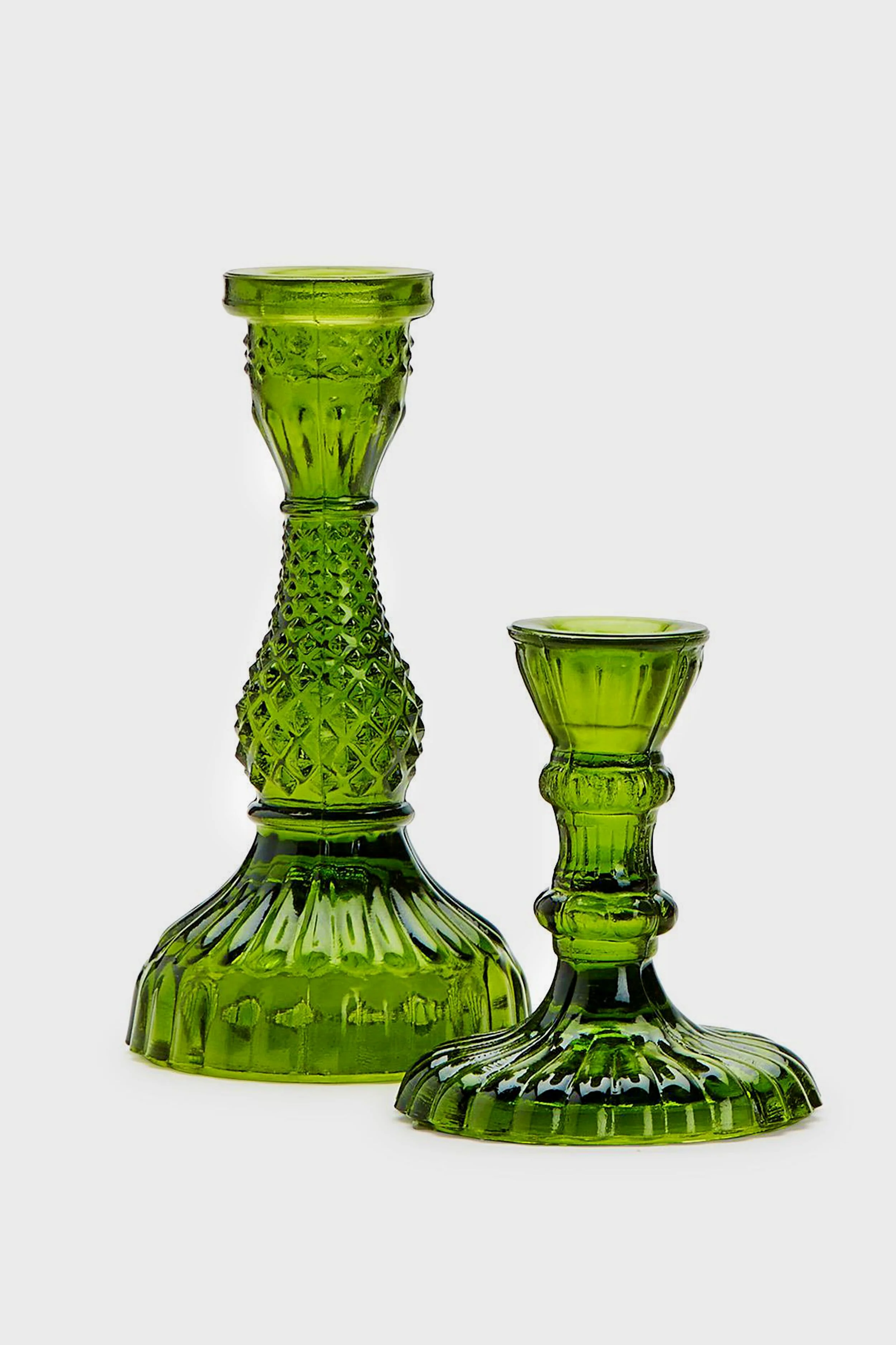 Set of 2 Casa Verde Moss Green Glass Candlesticks