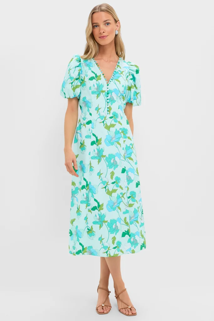Shades of Blue Floral Marcy Midi Dress