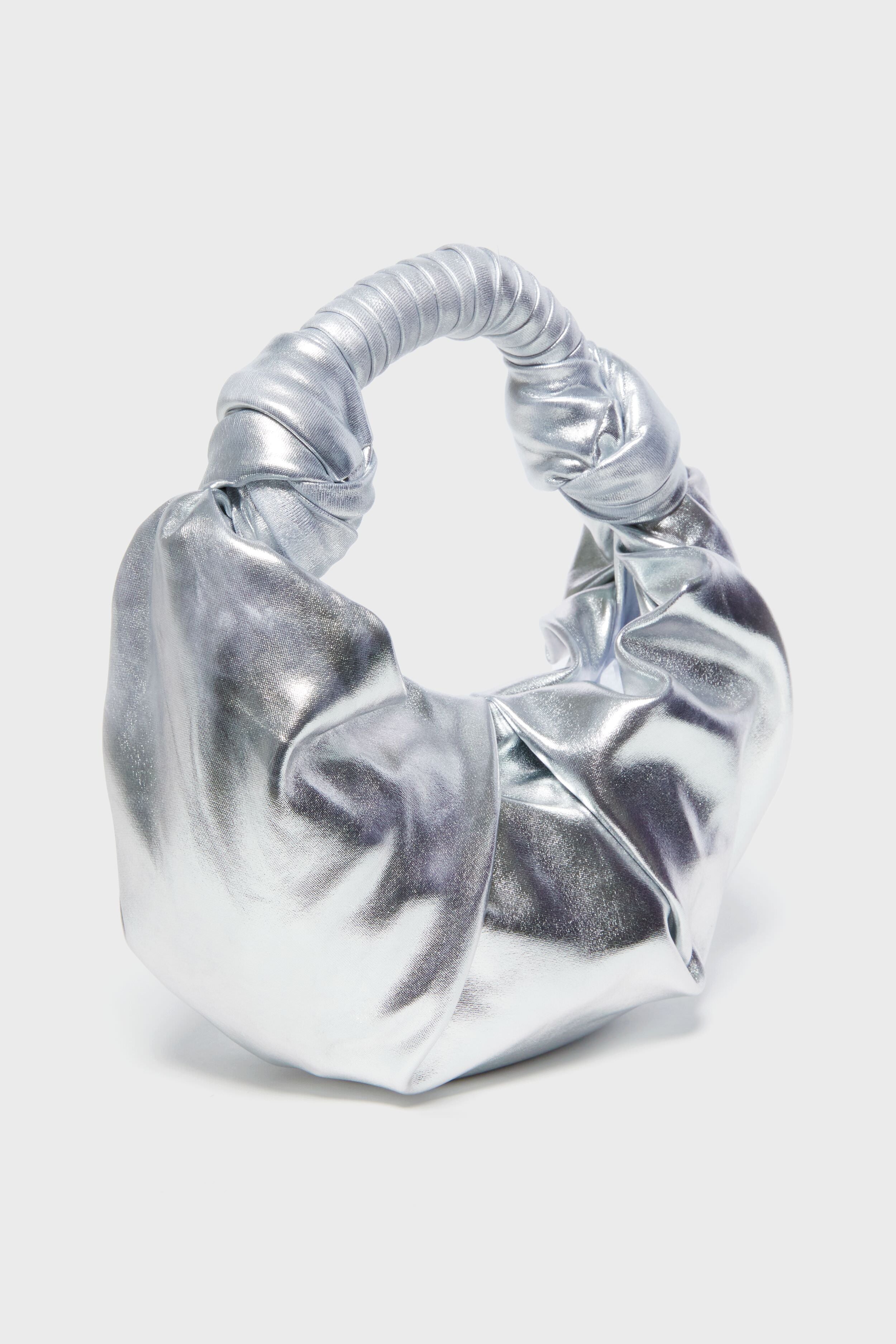 Silver Smooth Vegan Leather Lopsy Bag - Image 4