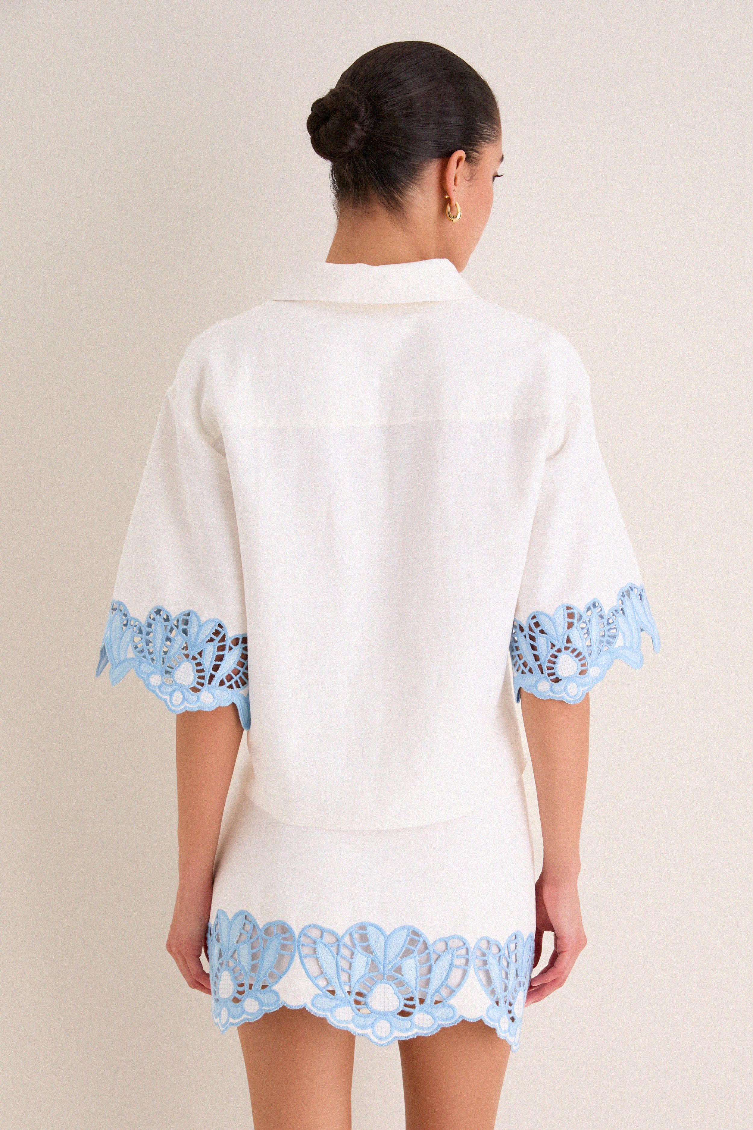 Sky Blue Embroidered Button-Up Beatrix Shirt - Image 5