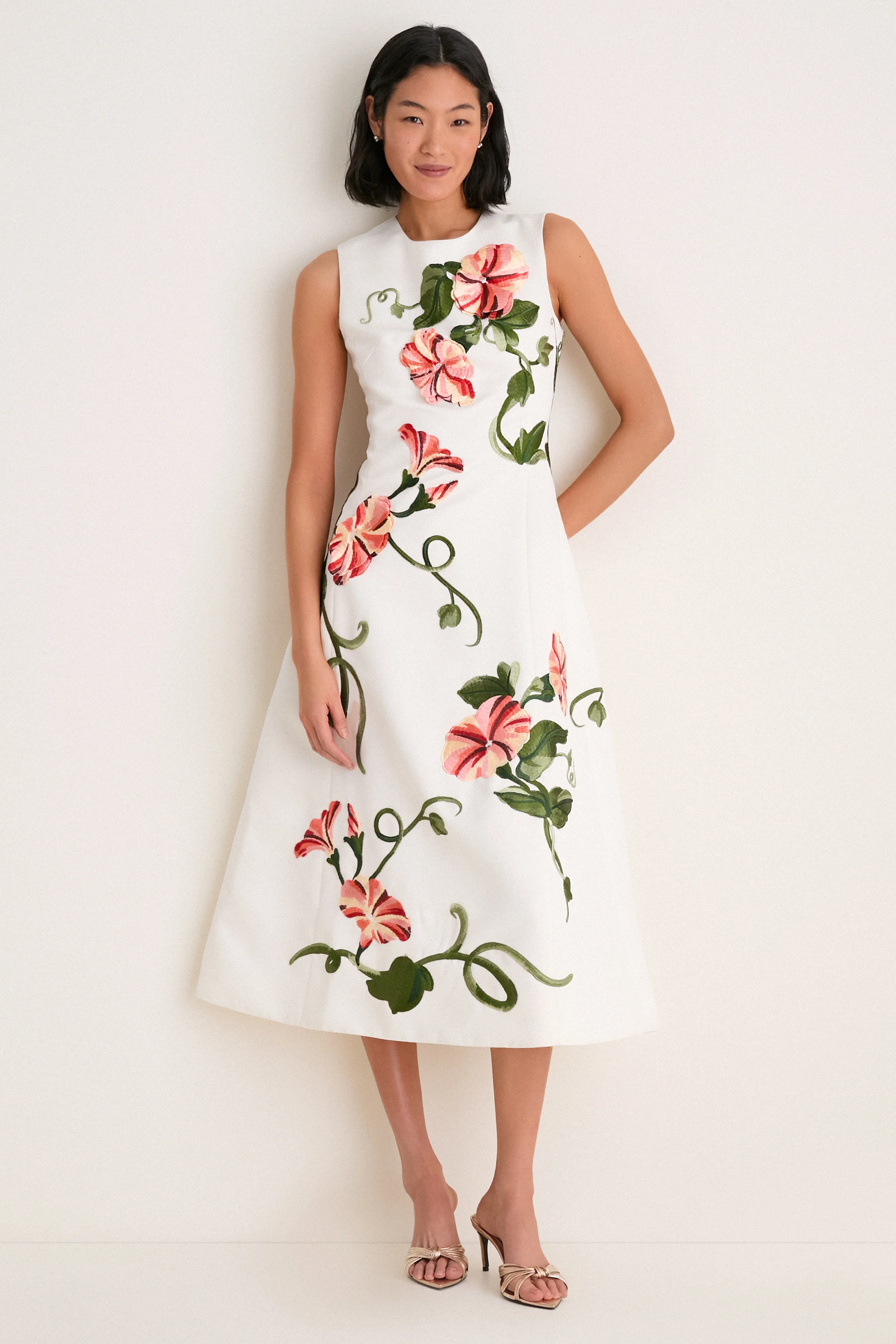 Snow Vine Print Cleo Applique Midi Dress