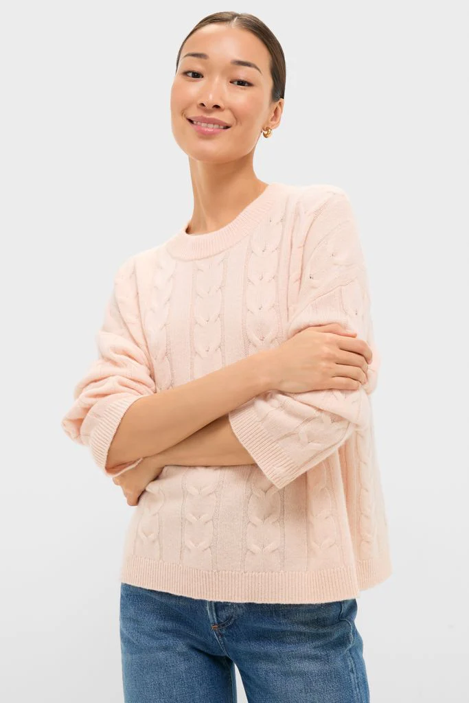 Soft Pink Cashmere Eloise Cable Knit Sweater