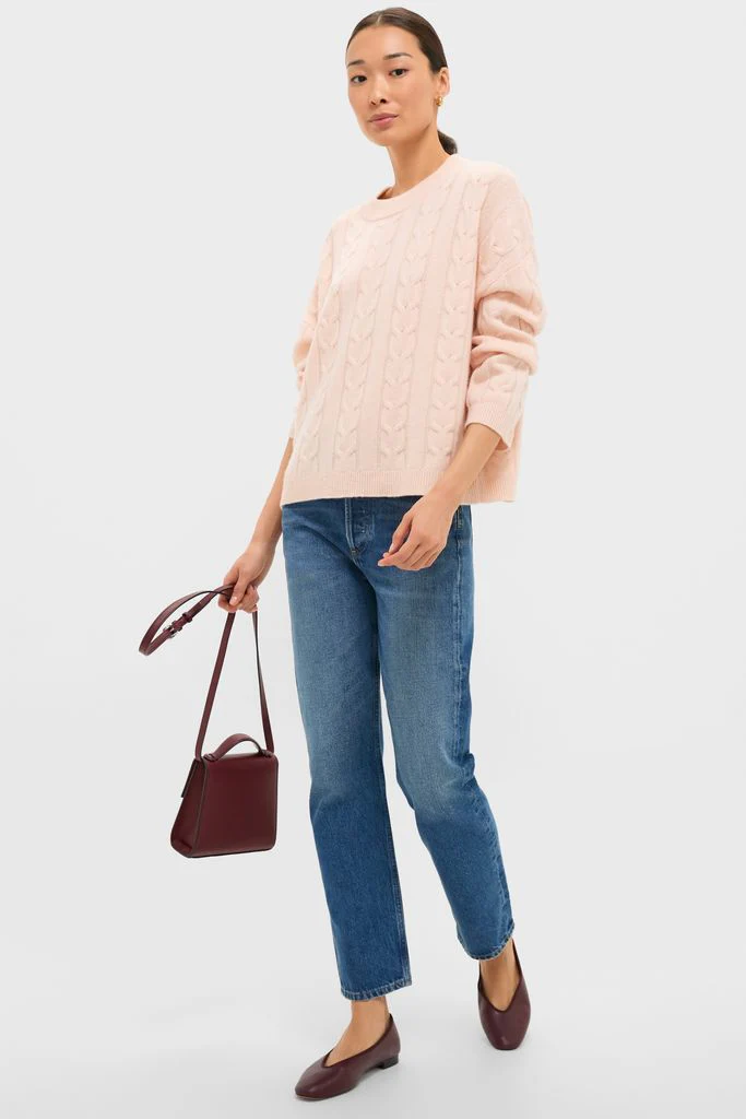 Soft Pink Cashmere Eloise Cable Knit Sweater - Image 2