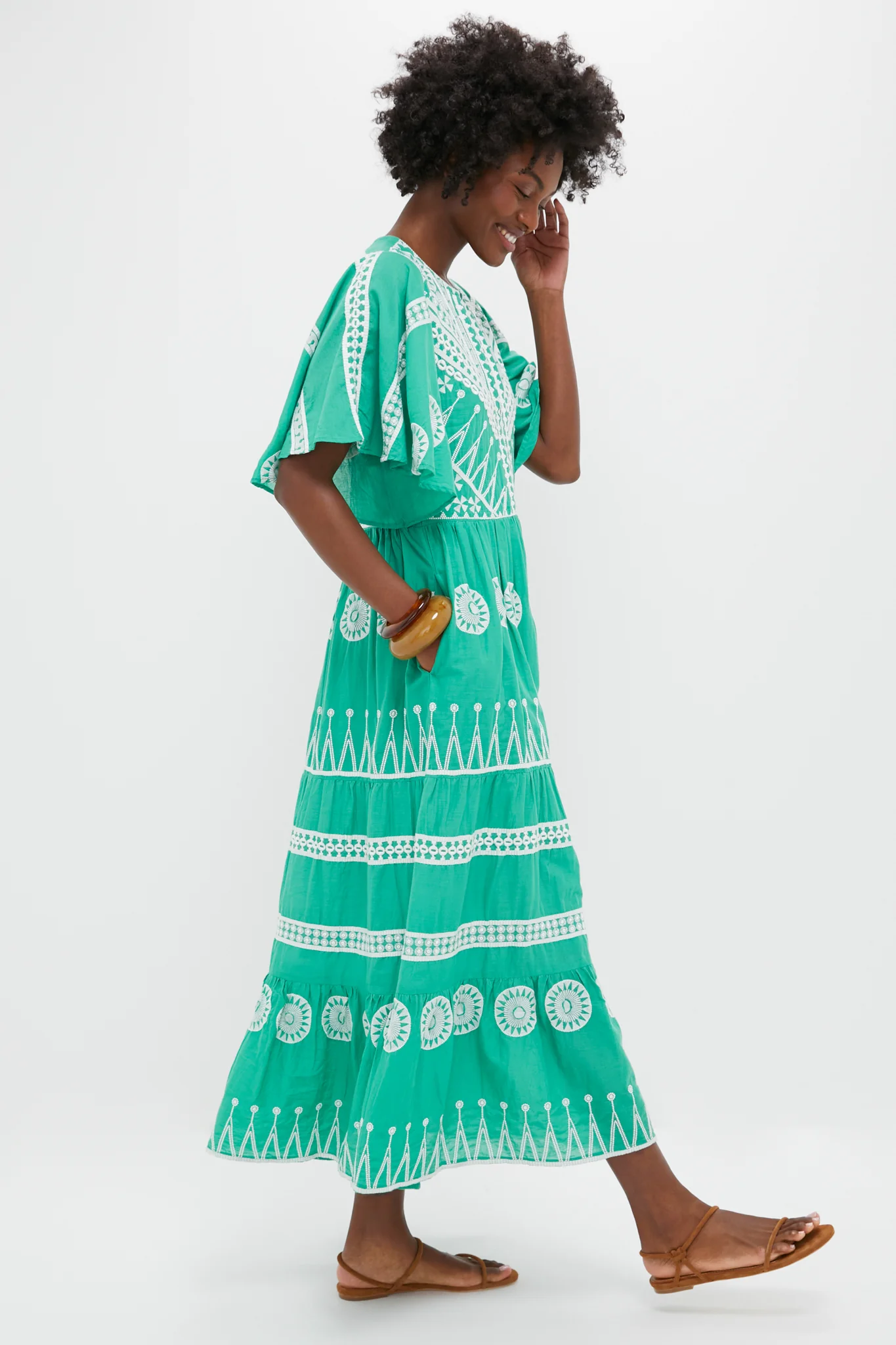 Soleil Sage Flirty V-Neck Maxi Dress - Image 3