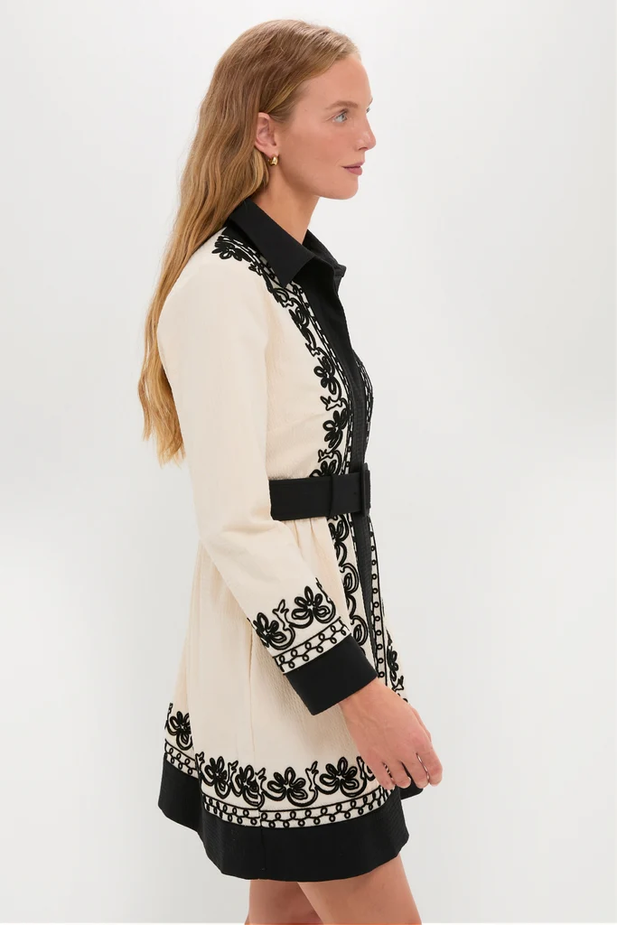 Soutache Cotton Long Sleeve Mini Chloe Dress - Image 3
