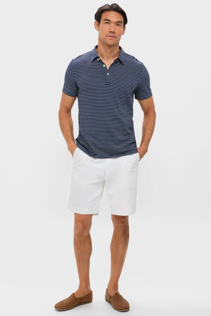 Striped Navy Stretch Linen Polo - Image 2