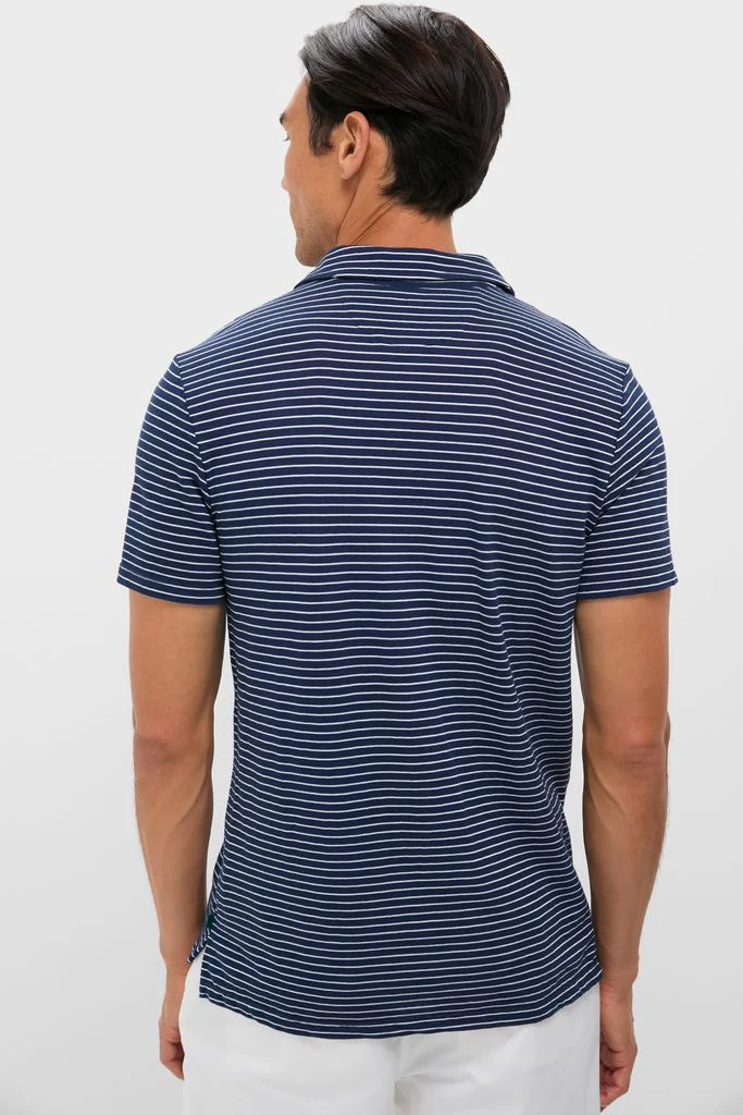 Striped Navy Stretch Linen Polo - Image 4
