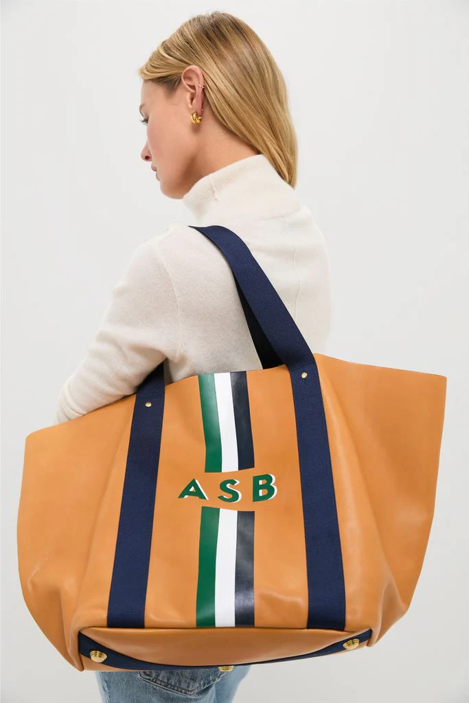 Tan Big Daddy Tote with Green Monogram - Image 2