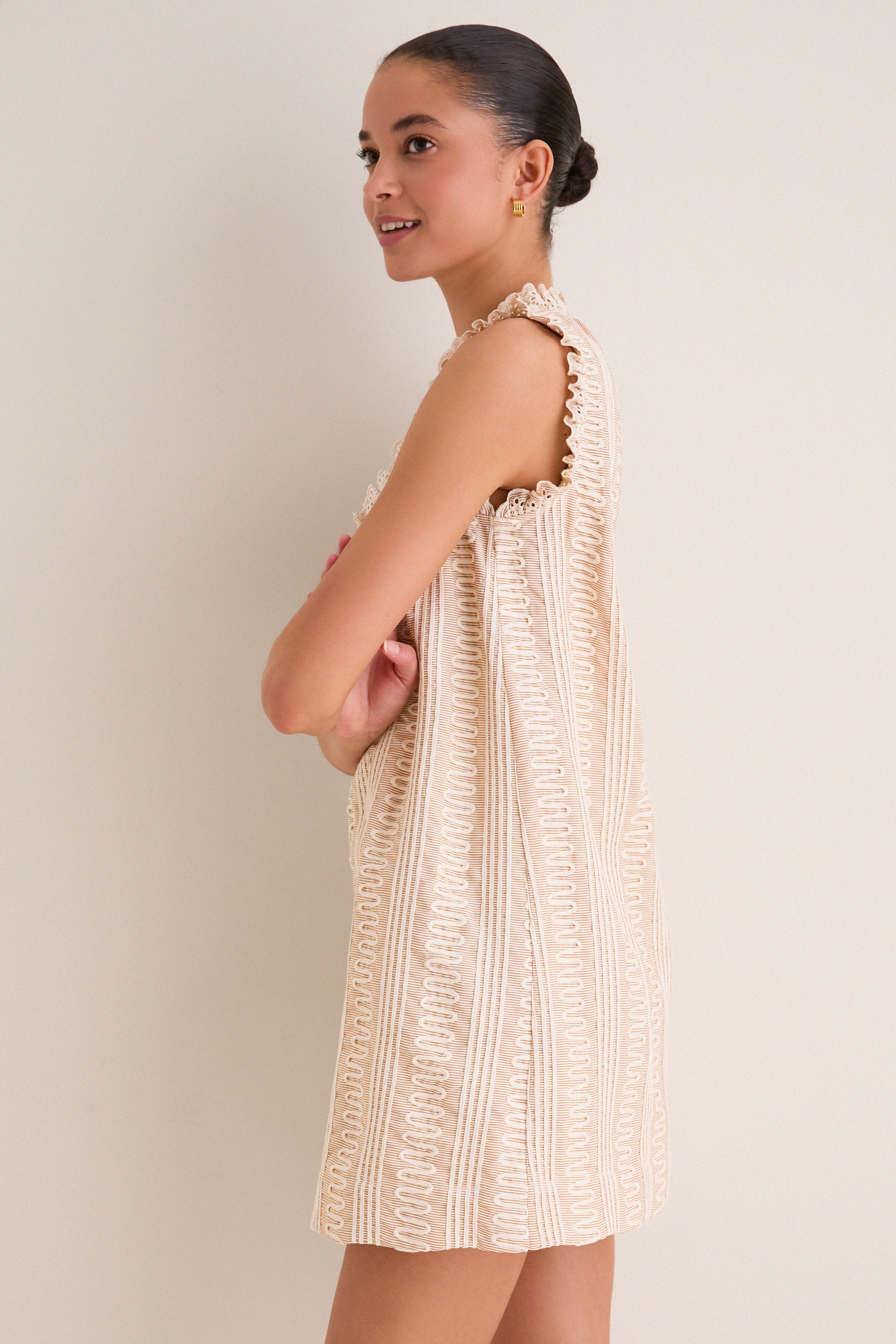 Tan & Cream Applique Valerie Mini Dress - Image 3