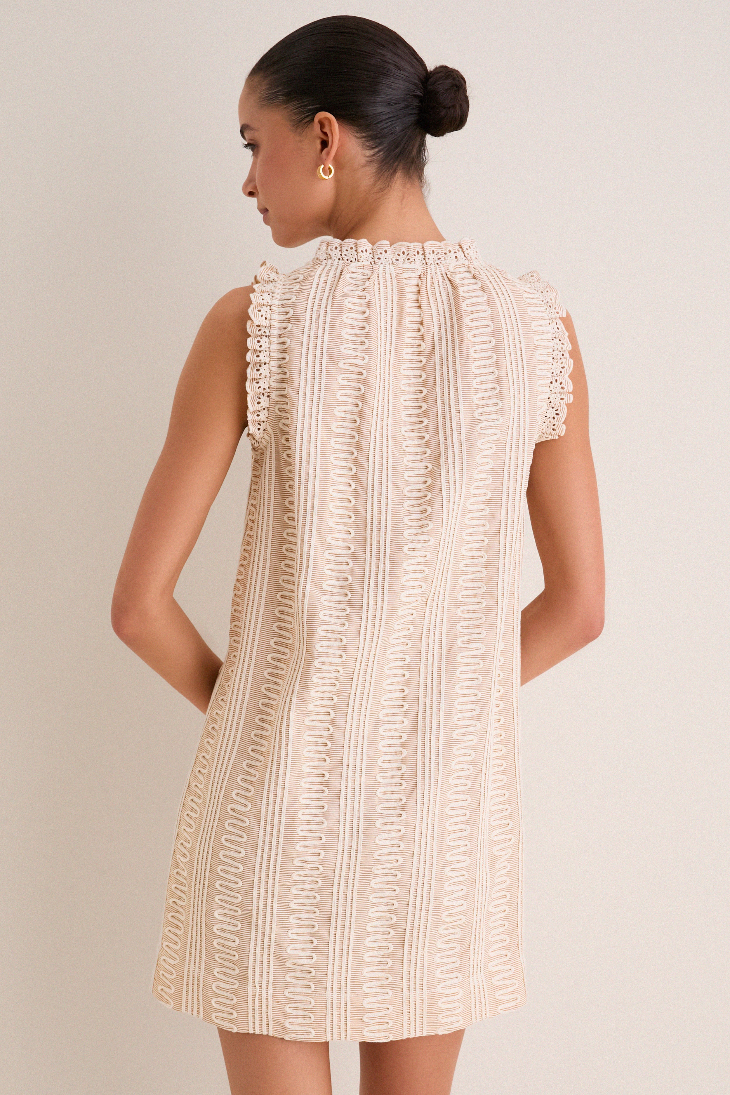 Tan & Cream Applique Valerie Mini Dress - Image 4