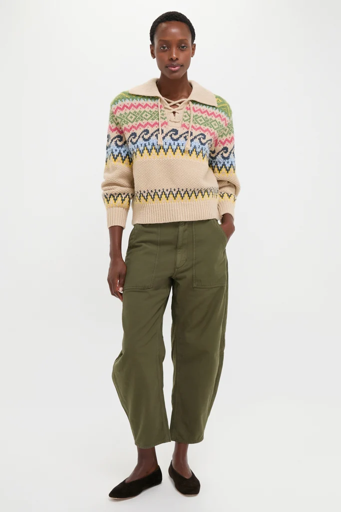 Tan Multi Cotton Wool Blend Long Sleeve Tie Pullover - Image 6