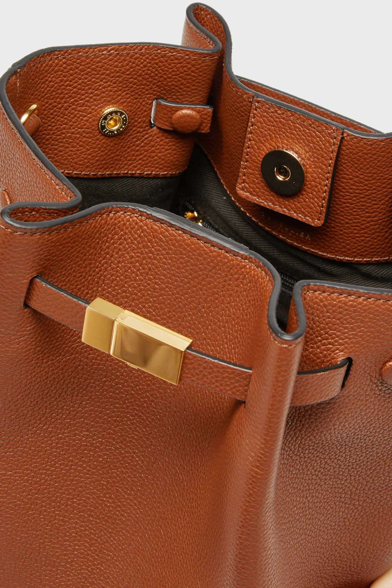 Tan New York Bucket Bag with Webbing Strap - Image 4