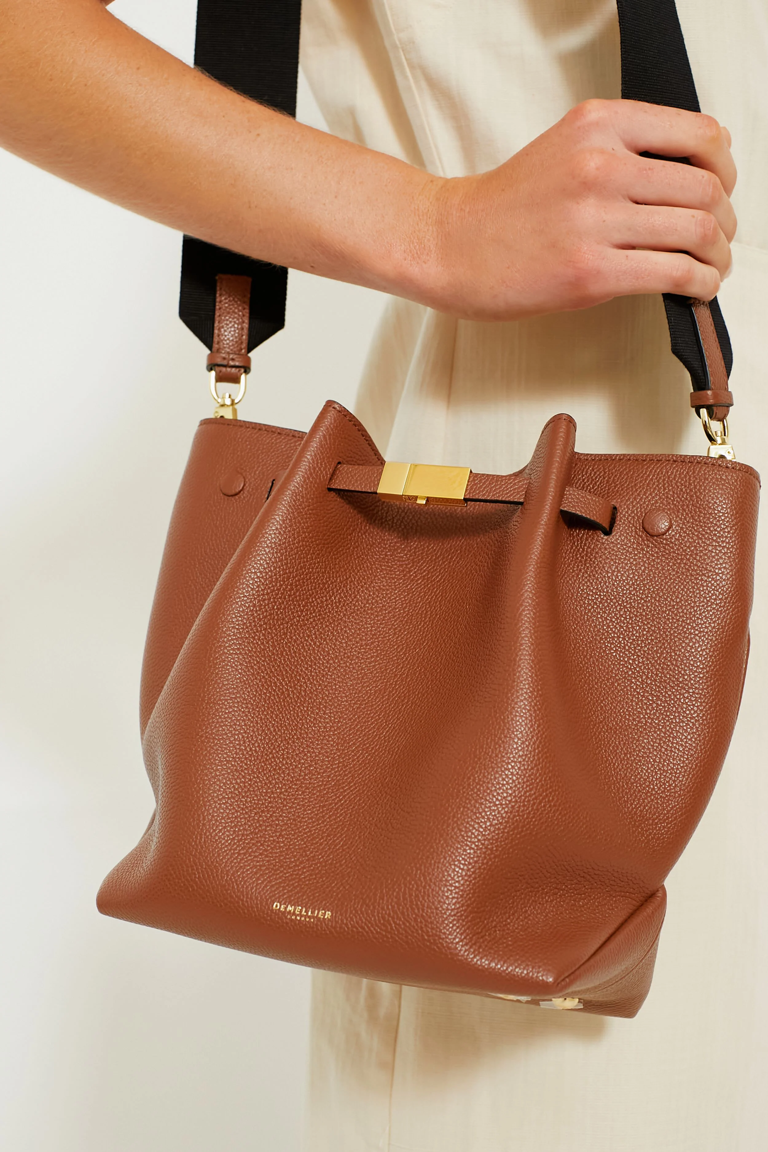 Tan New York Bucket Bag with Webbing Strap - Image 5