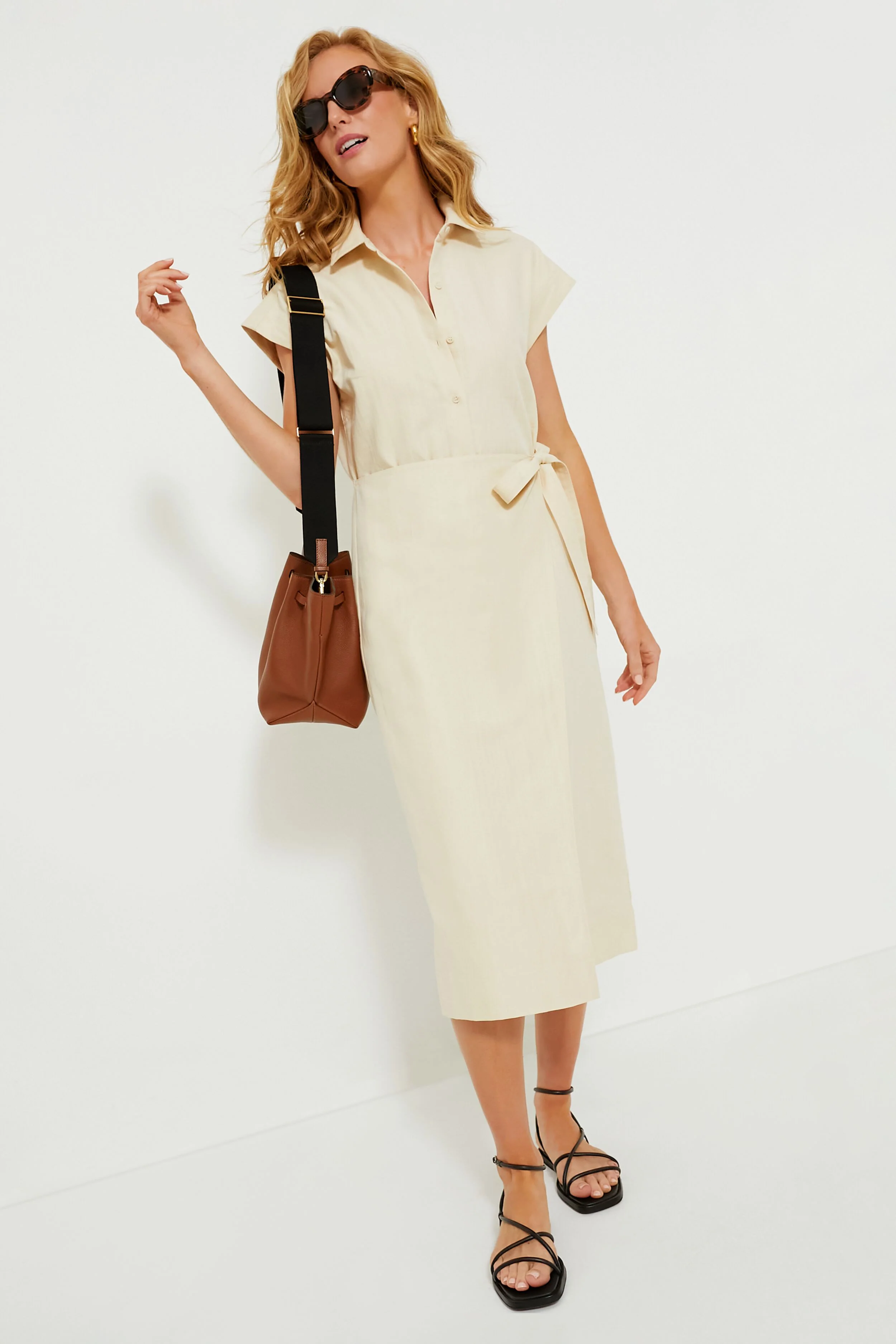 Tan New York Bucket Bag with Webbing Strap - Image 6