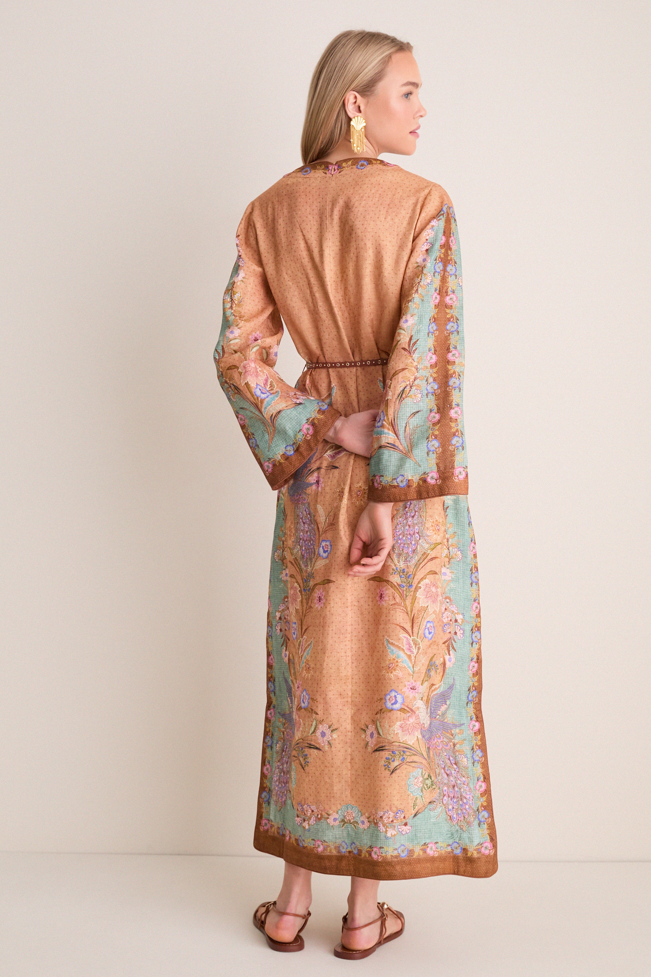 Tan Scarf Floral Indra Tunic Midi Dress - Image 4