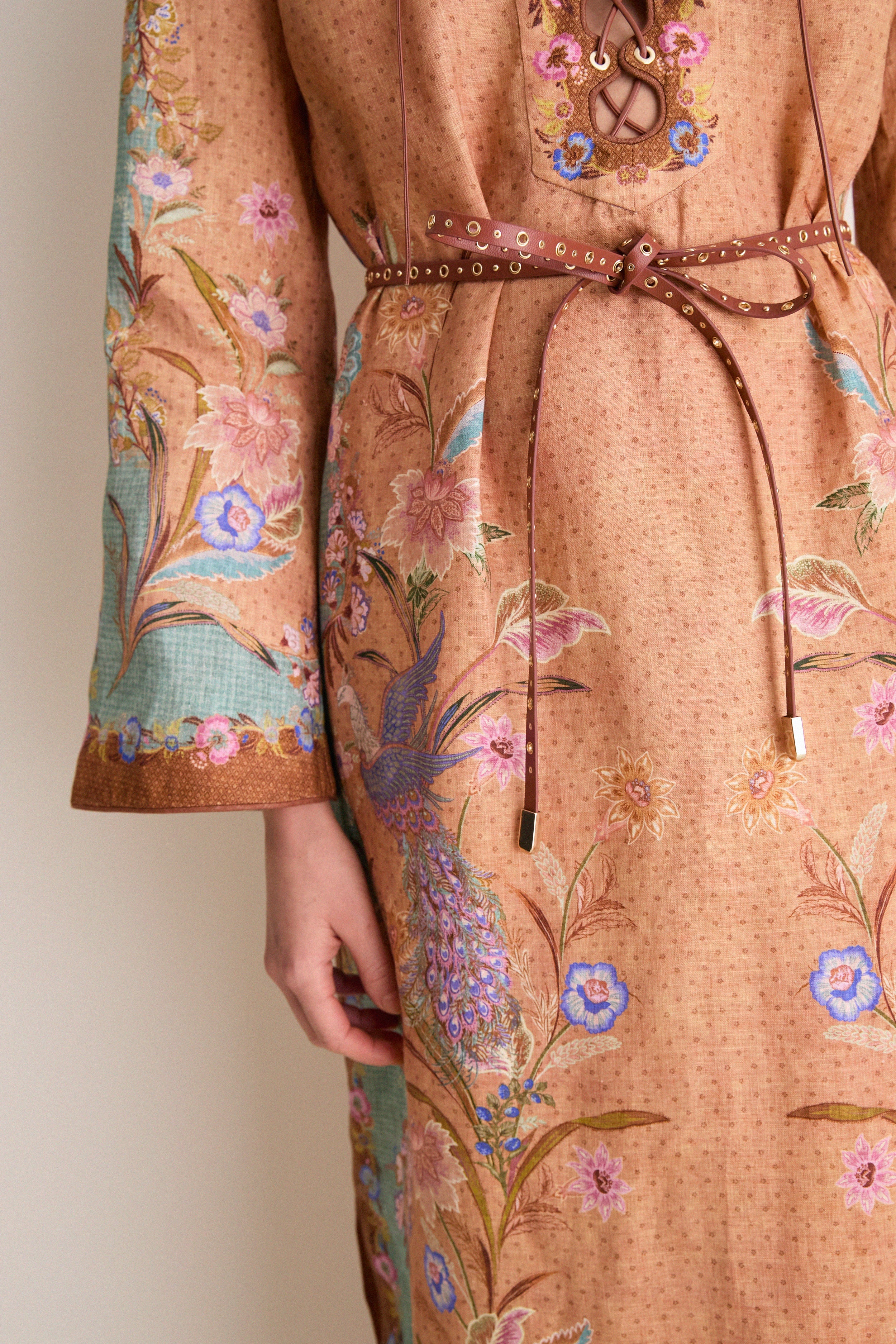 Tan Scarf Floral Indra Tunic Midi Dress - Image 5