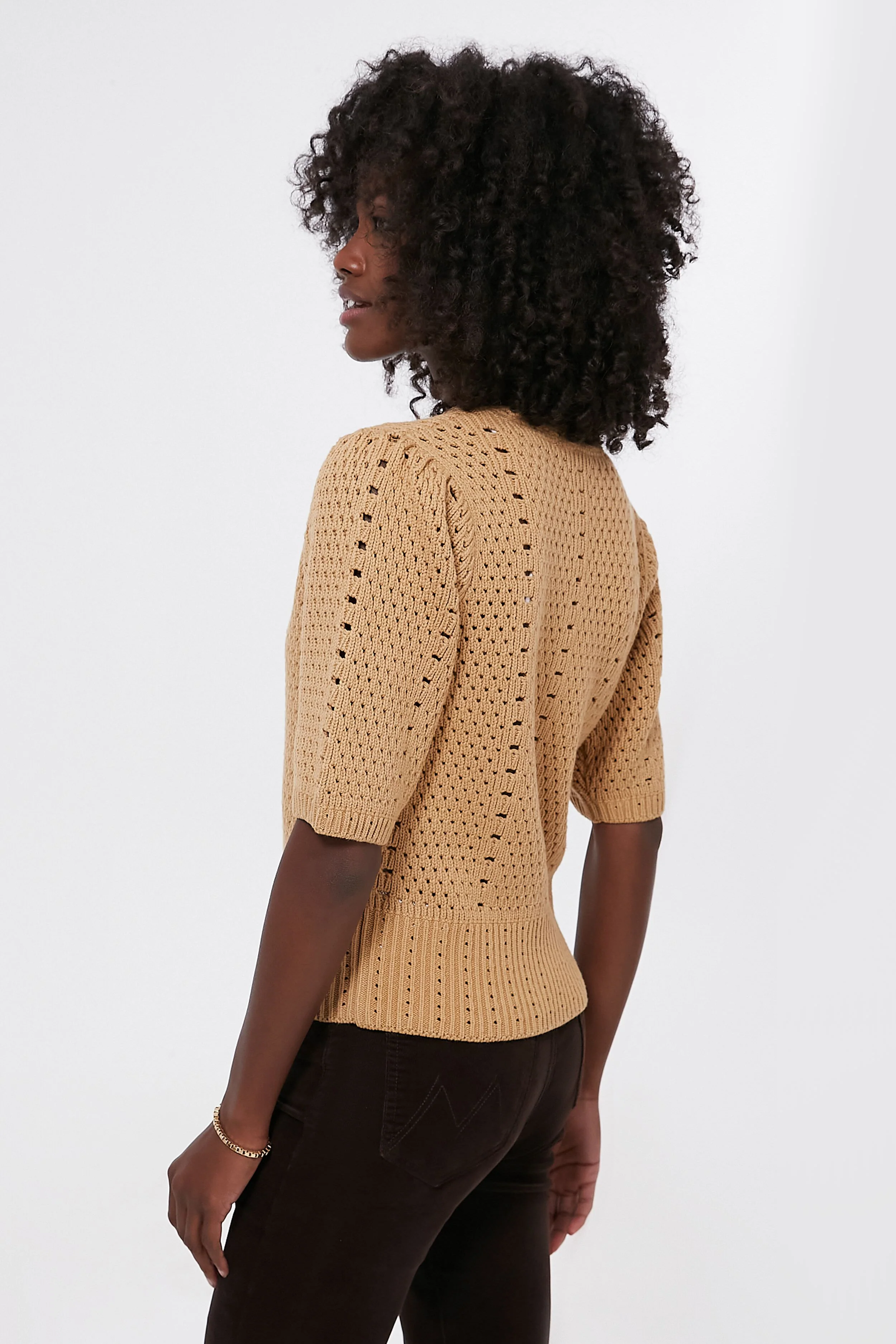 Tan Short Sleeve Alice Cardigan - Image 3