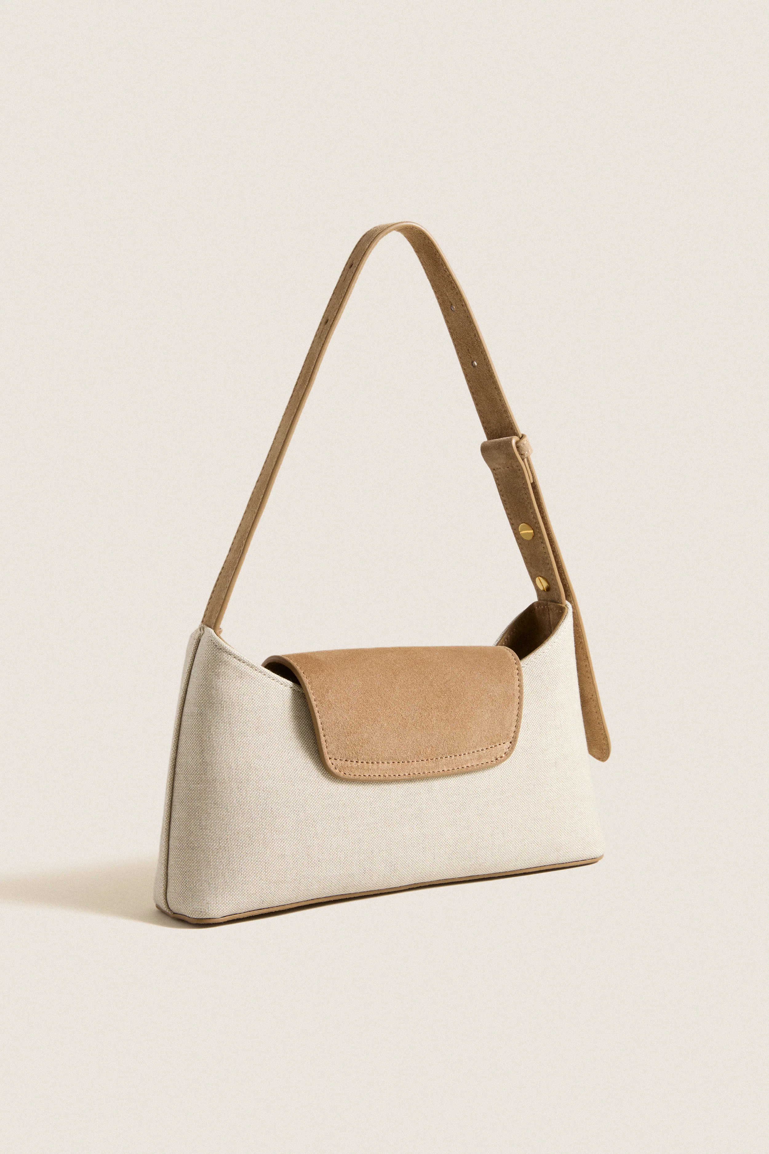 Tan Suede and Canvas Envelope Bag - Image 4