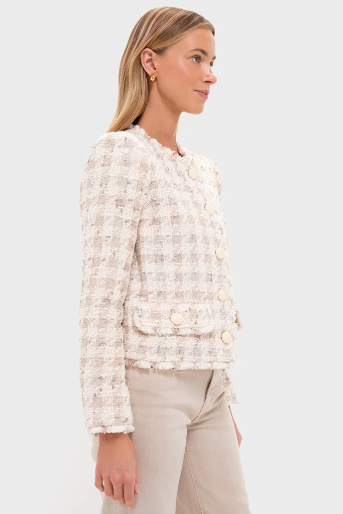 Taupe and Grey Houndstooth Zell Collarless Jacket - Image 4