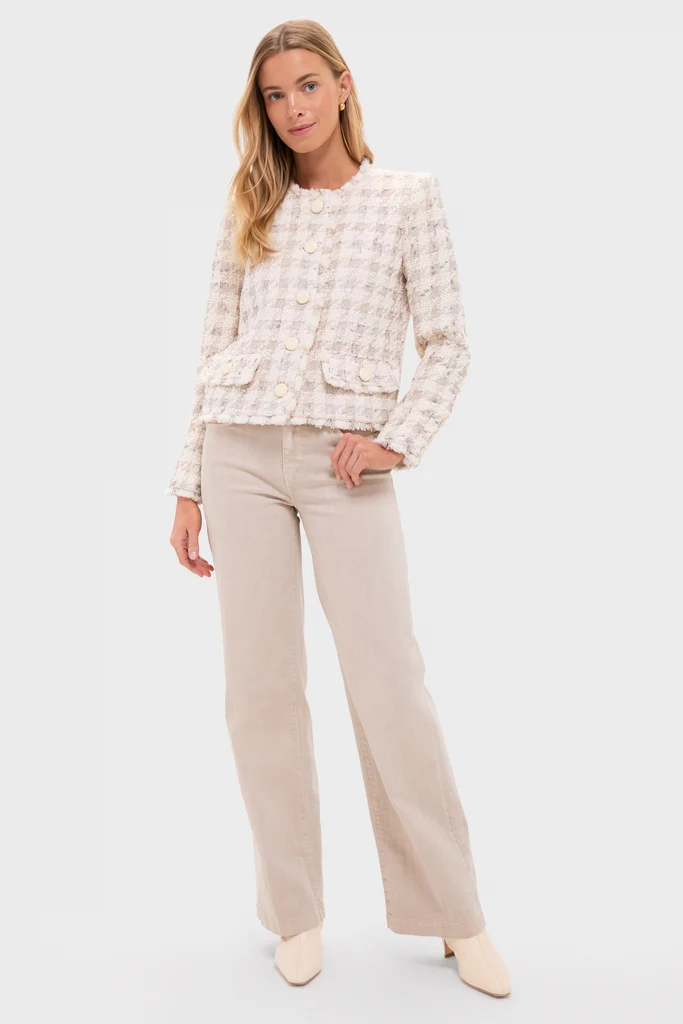 Taupe and Grey Houndstooth Zell Collarless Jacket - Image 6