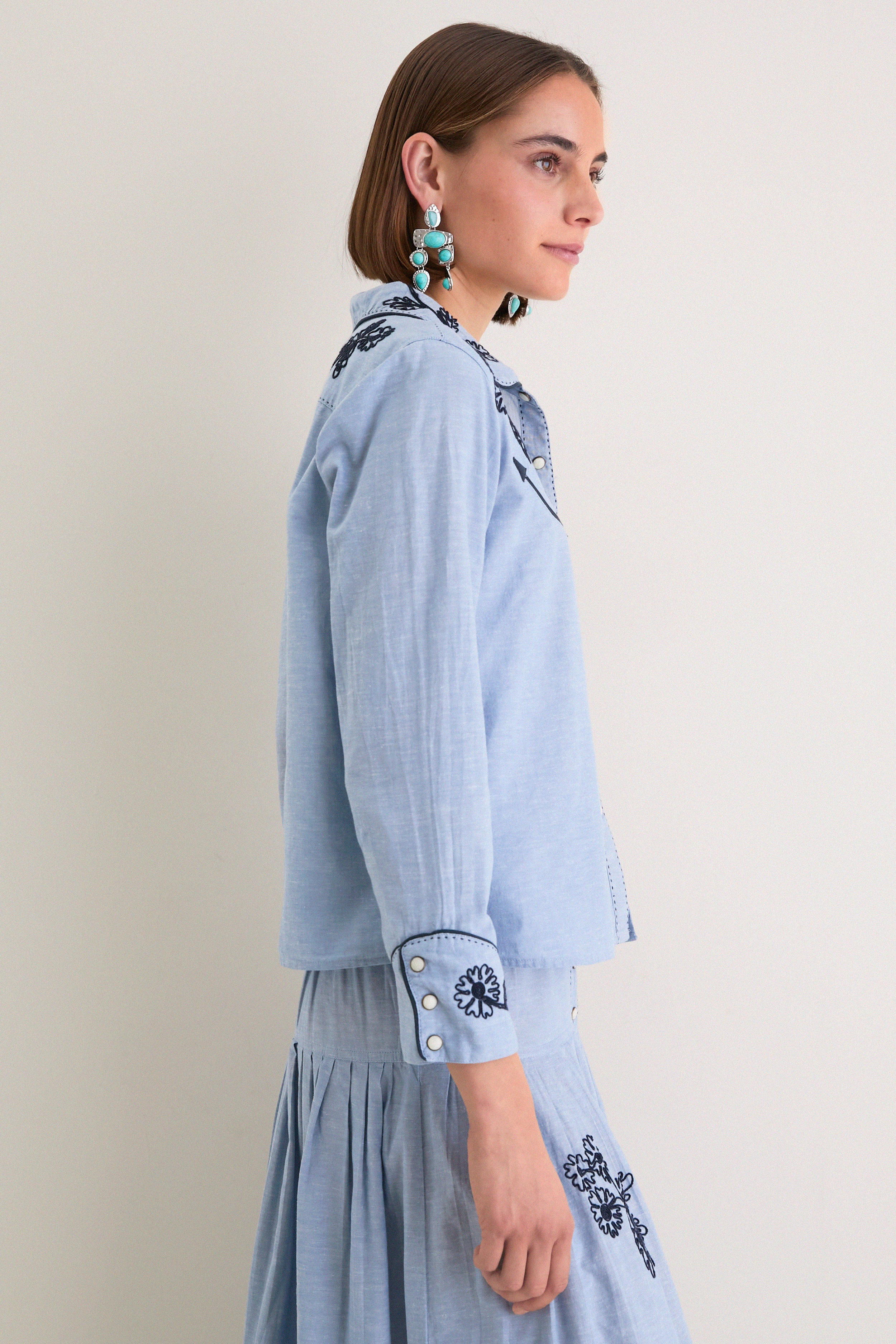 The Chambray Embroidered Western Shirt - Image 3