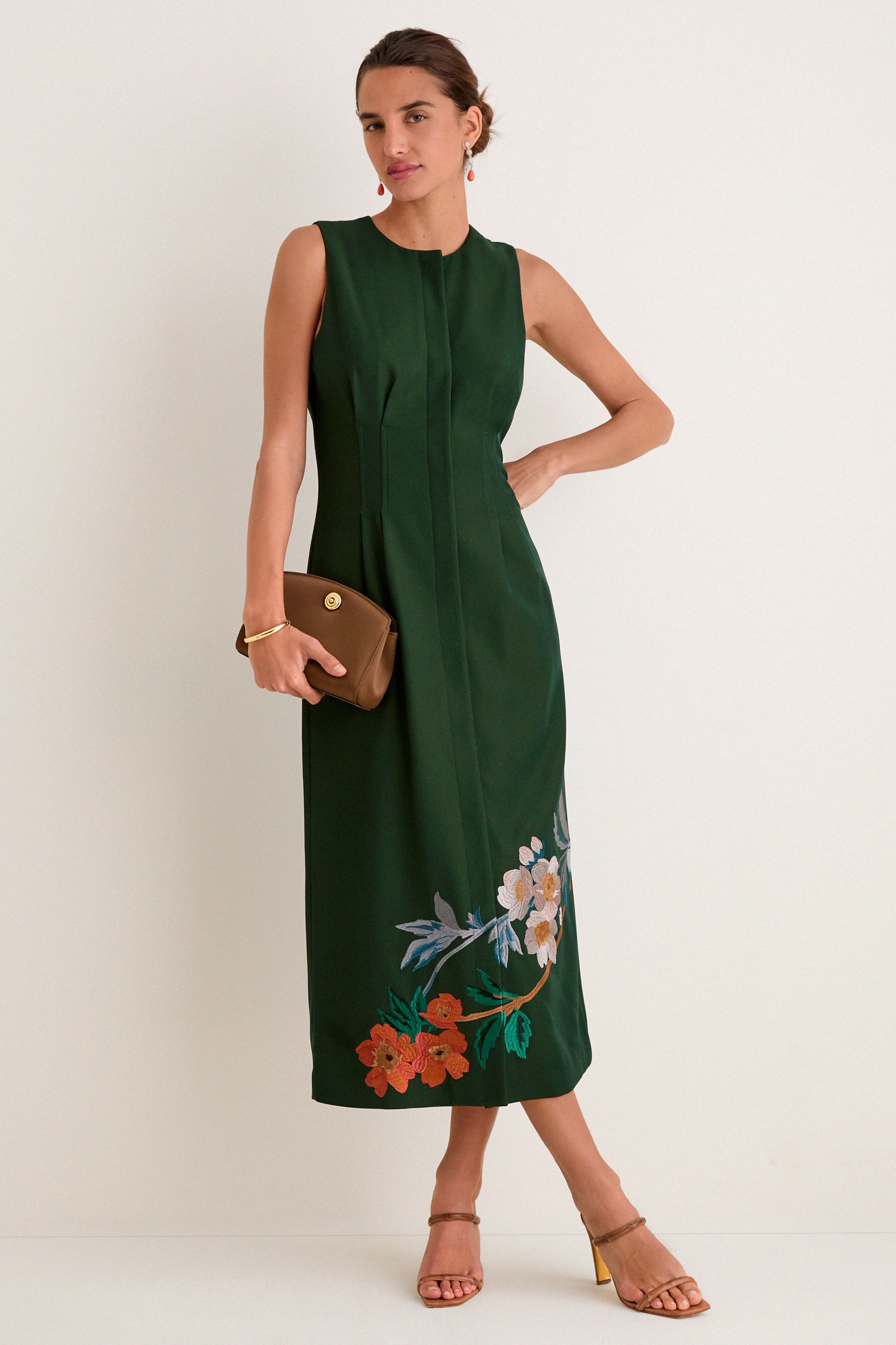 Verdant Green Crepe Embroidered Nell Dress - Image 2