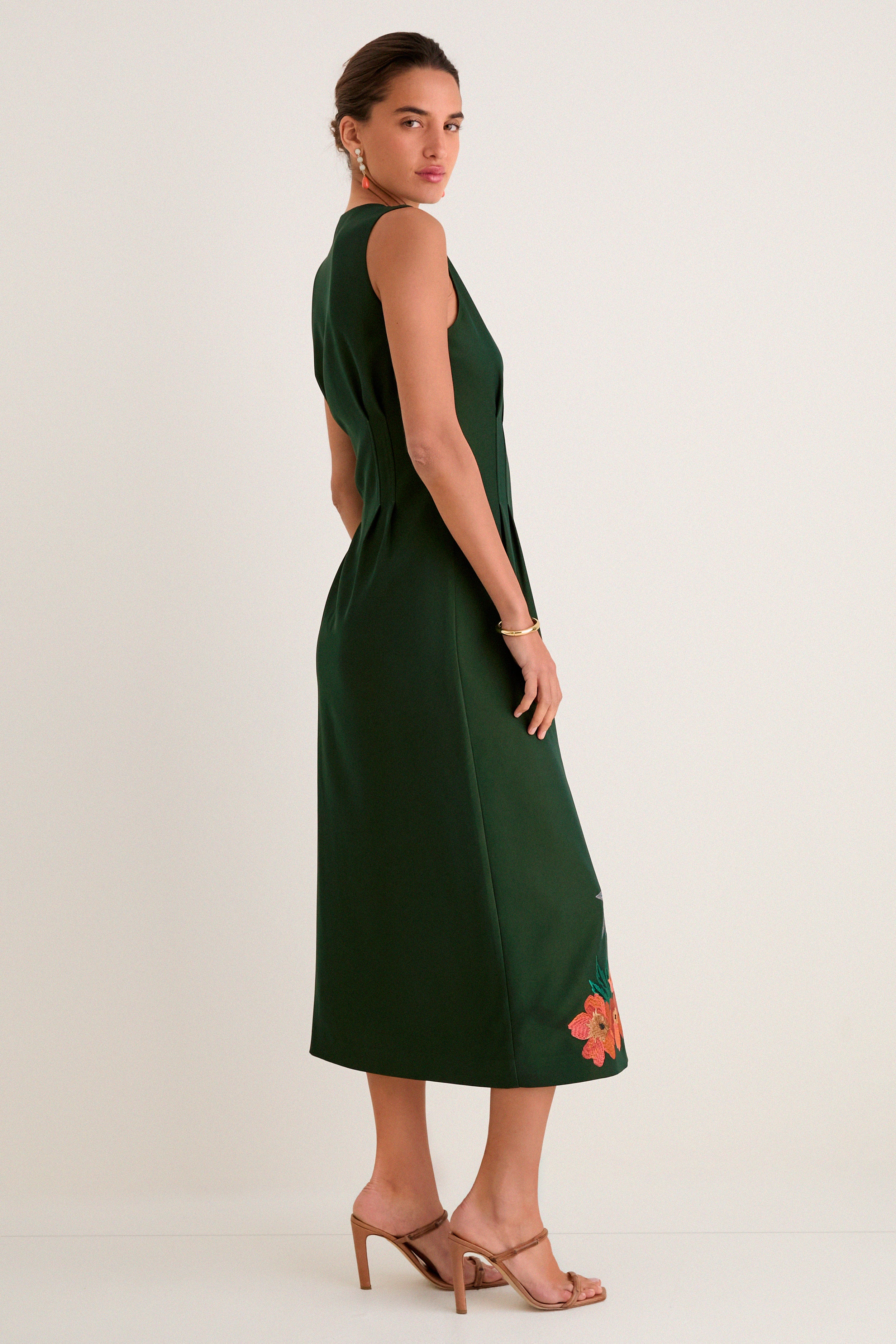Verdant Green Crepe Embroidered Nell Dress - Image 3