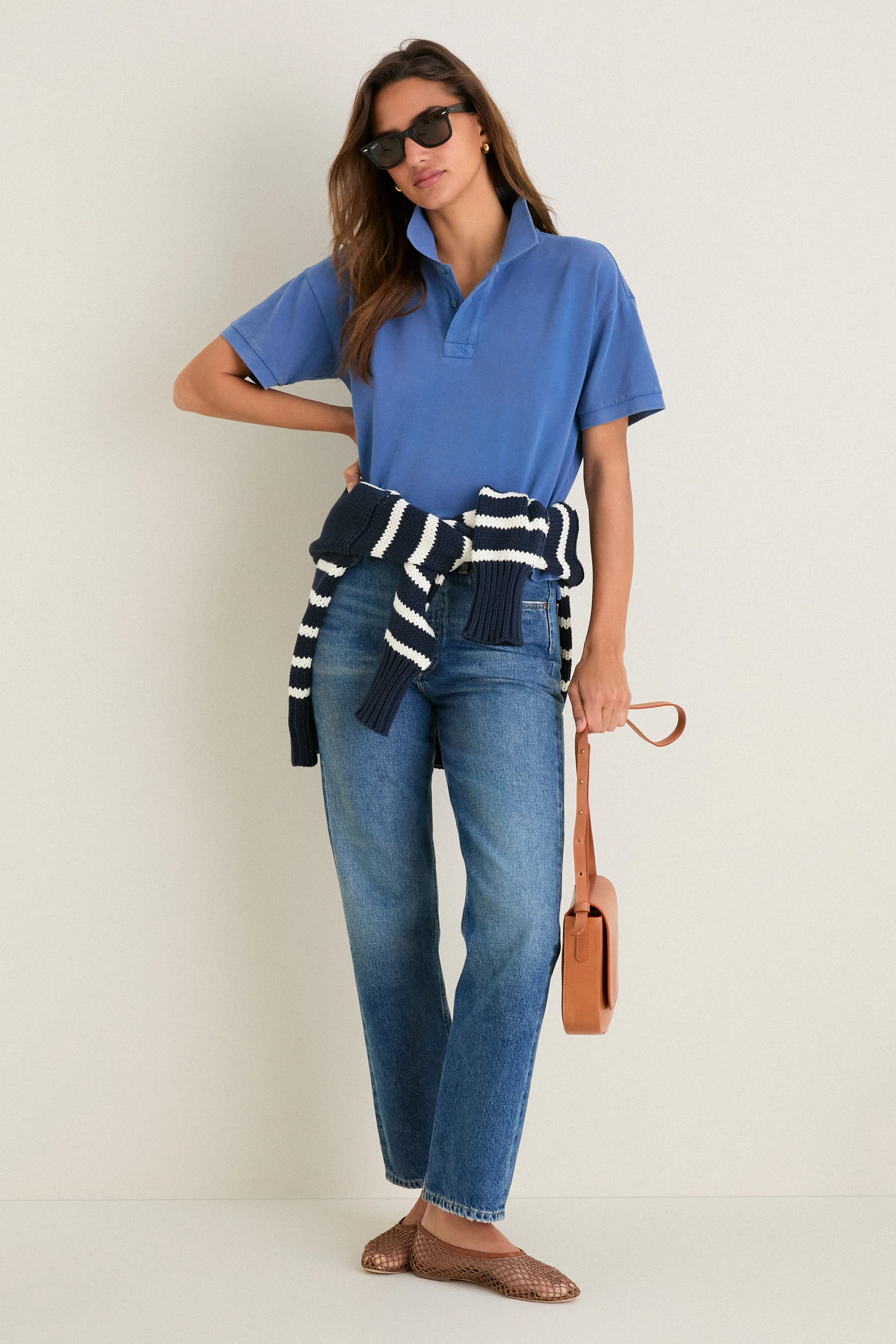 Washed Blue Pique Holmes Boyfriend Polo - Image 3
