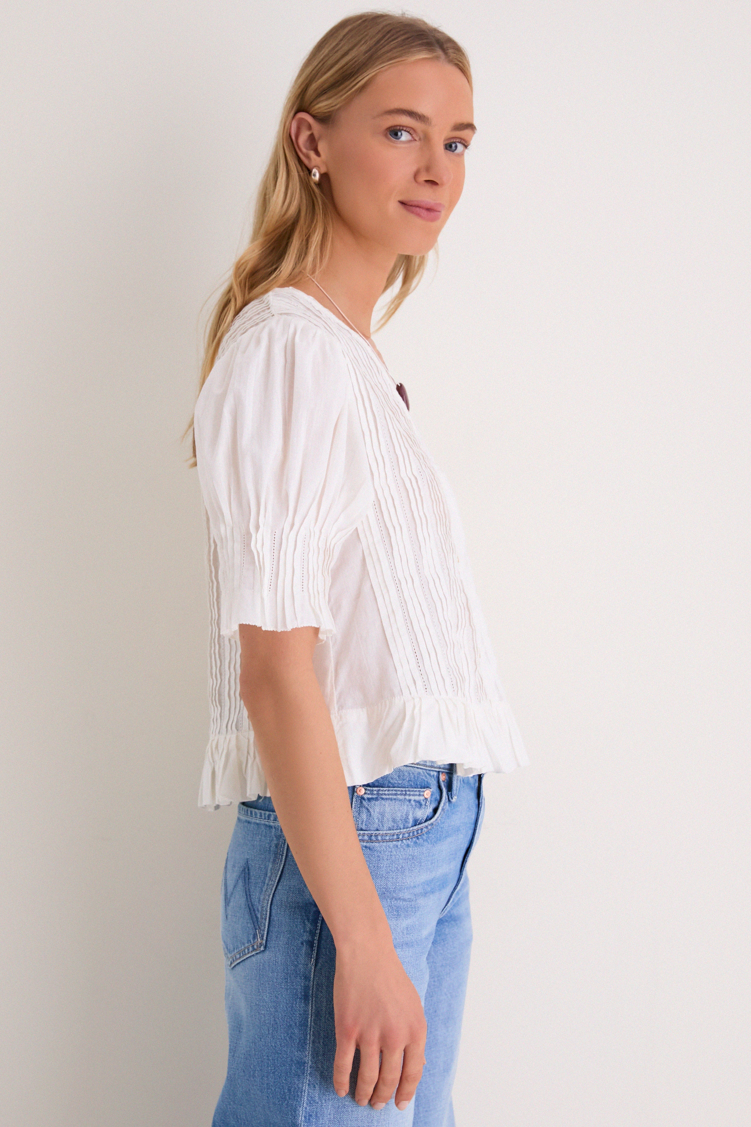 White Alberte Solid Bubble Sleeve Blouse - Image 3