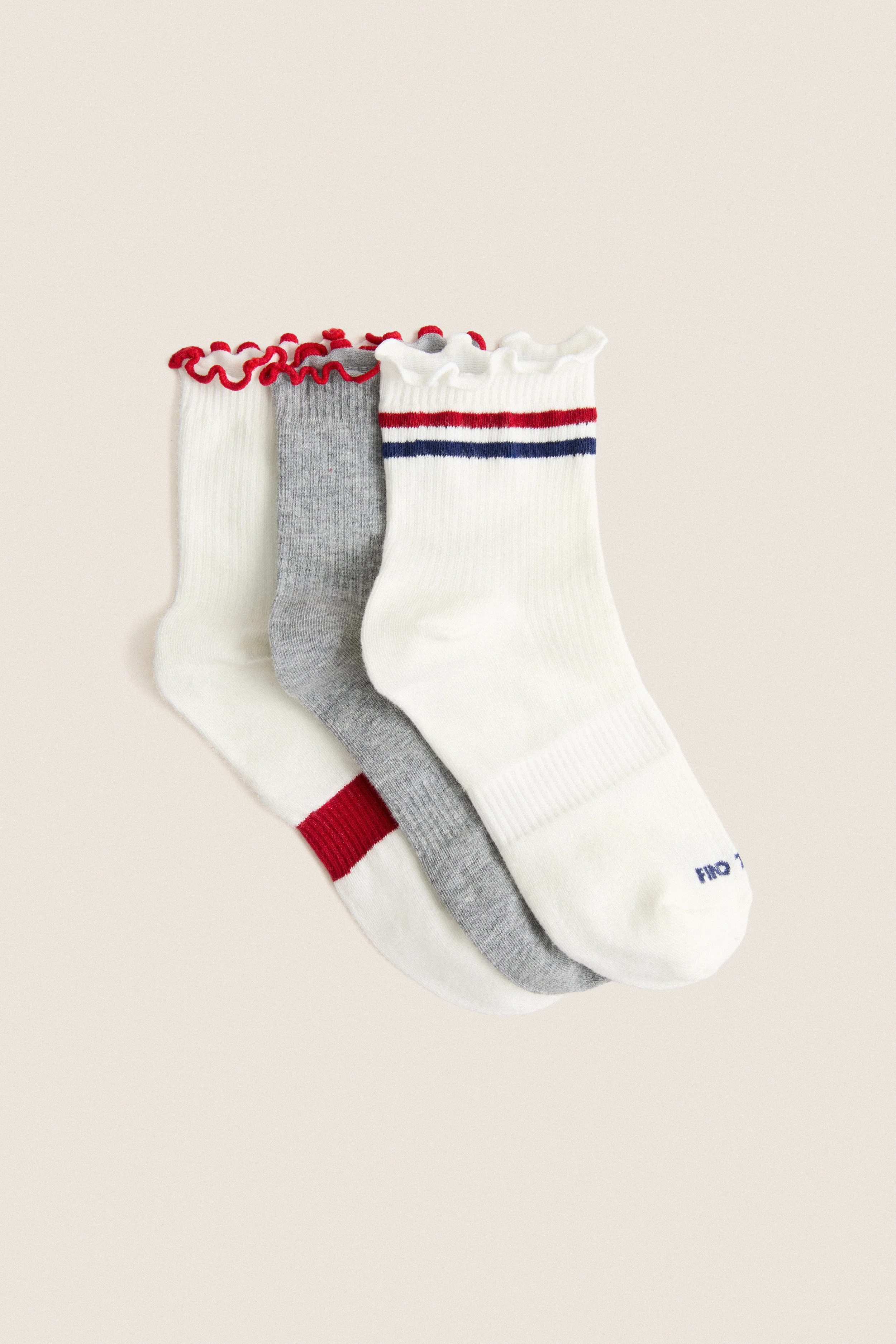 White and Gray Ruffle Sock Set of 3