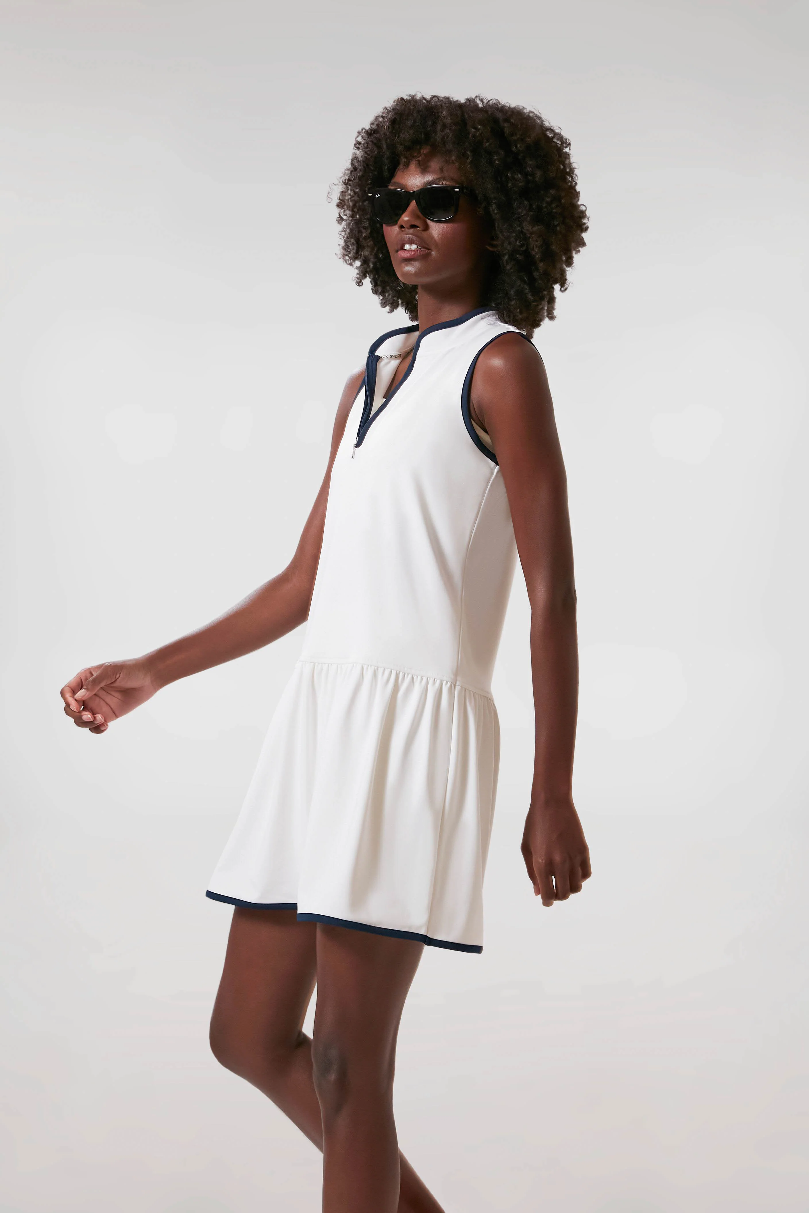 White and Navy Quarter-Zip Tennis Dress - Image 4