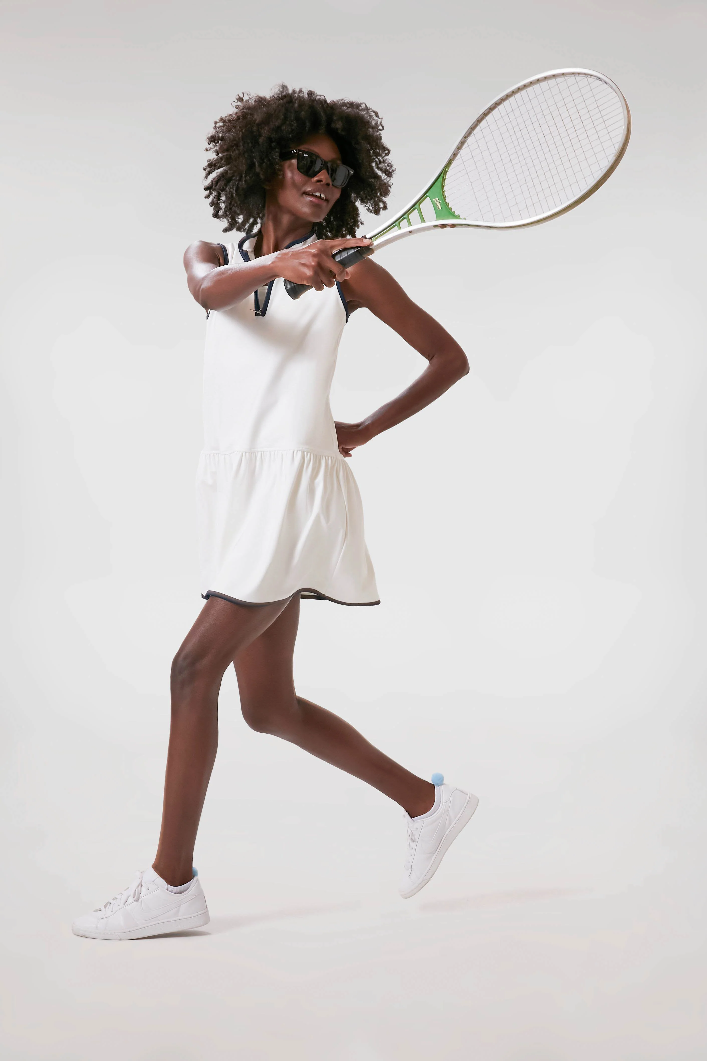 White and Navy Quarter-Zip Tennis Dress - Image 7