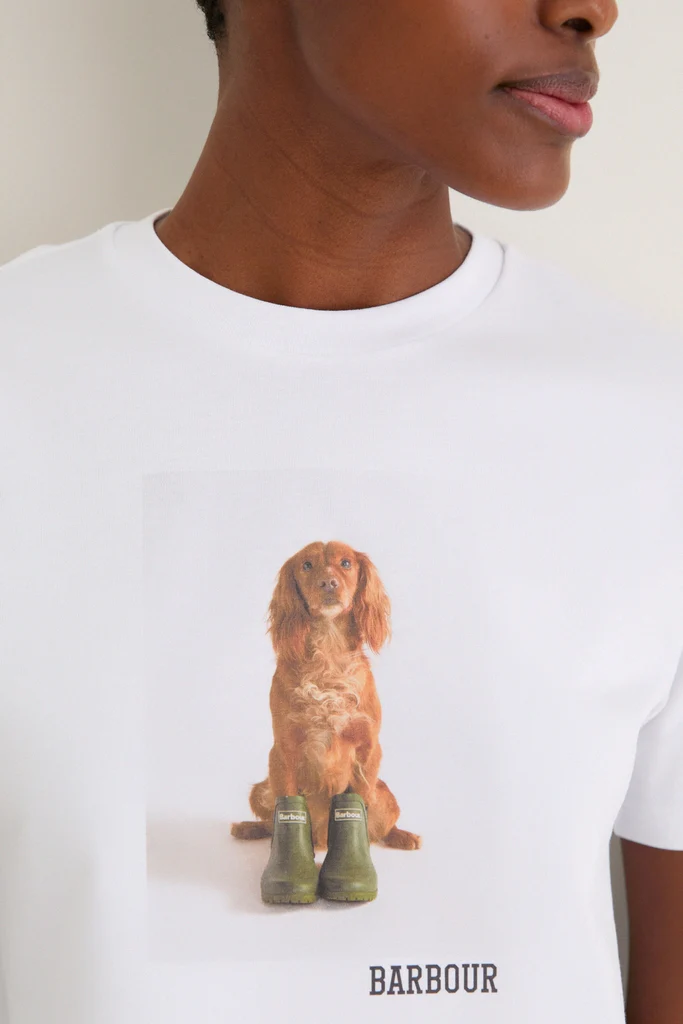 White Barbour Dog  Bedale Graphic T-Shirt - Image 5
