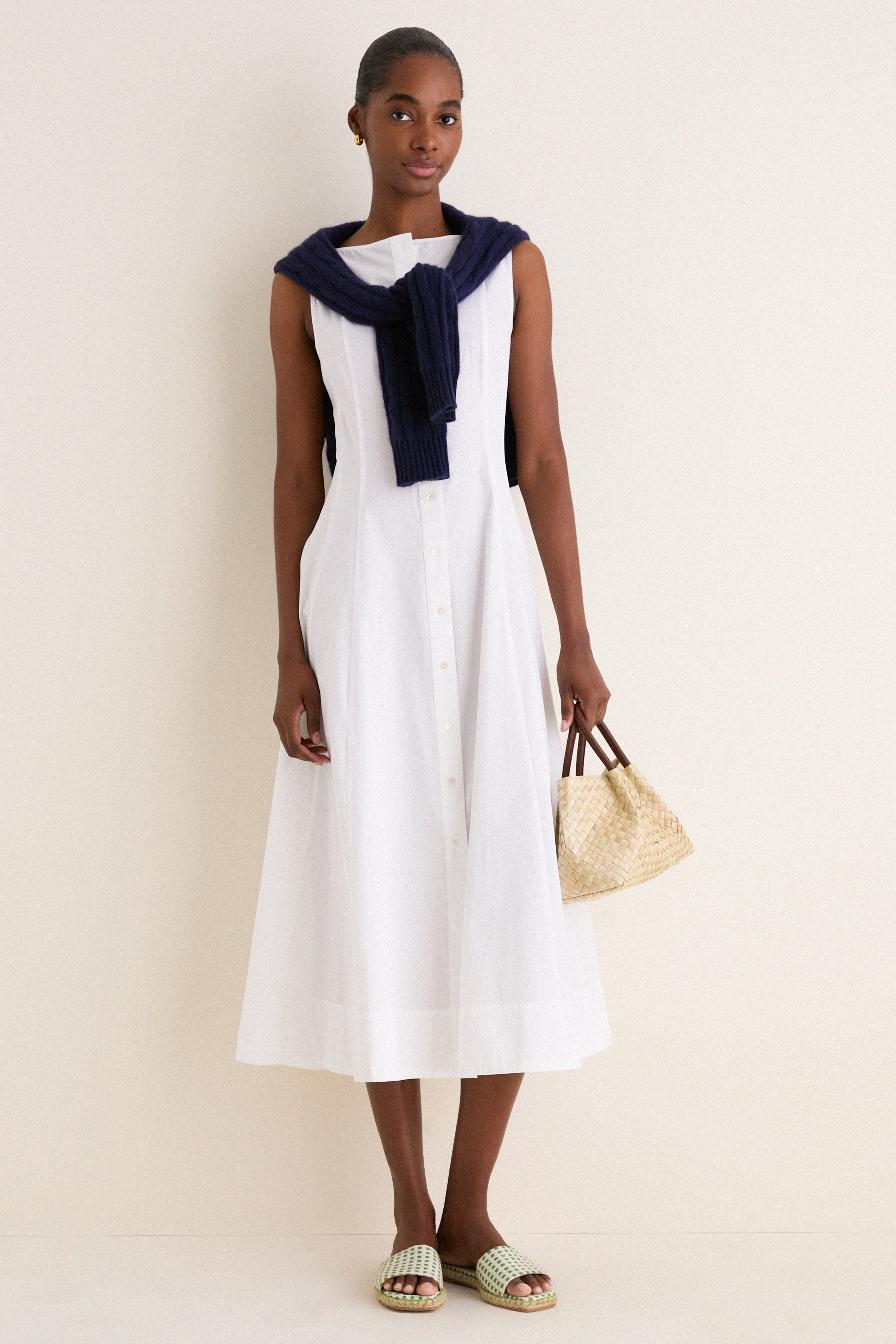 White Cotton Boat Neck Dress - Image 2