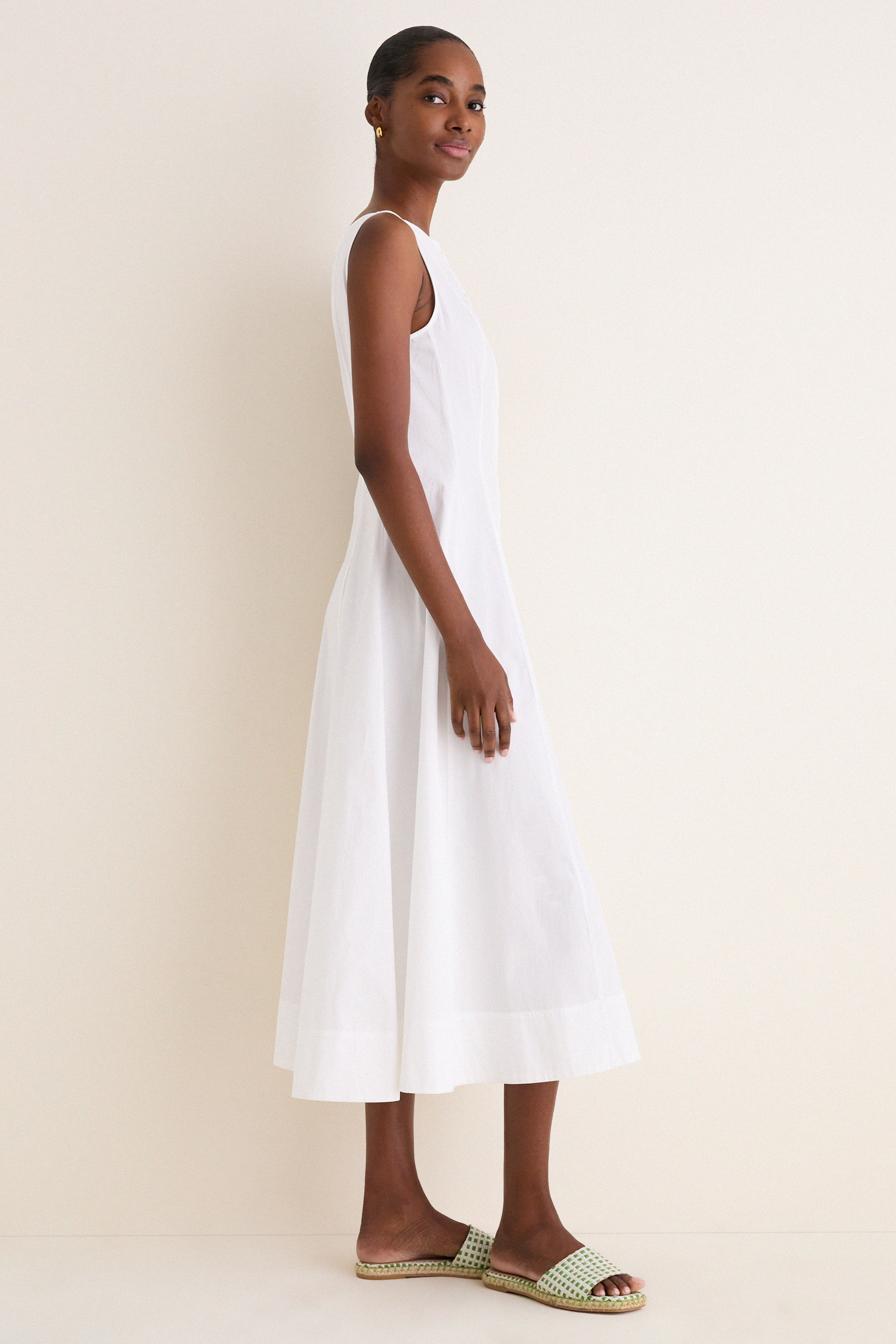 White Cotton Boat Neck Dress - Image 3