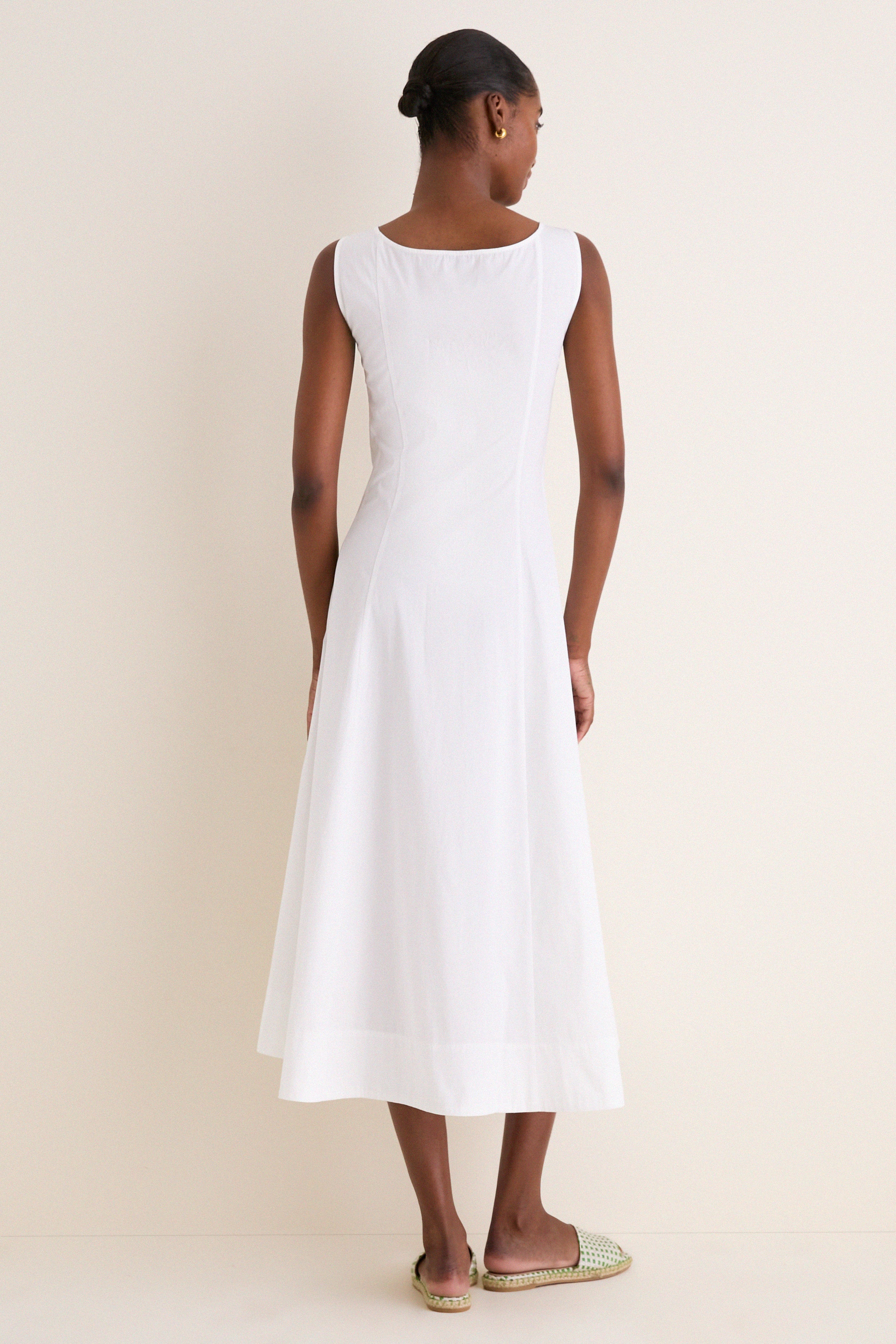 White Cotton Boat Neck Dress - Image 4