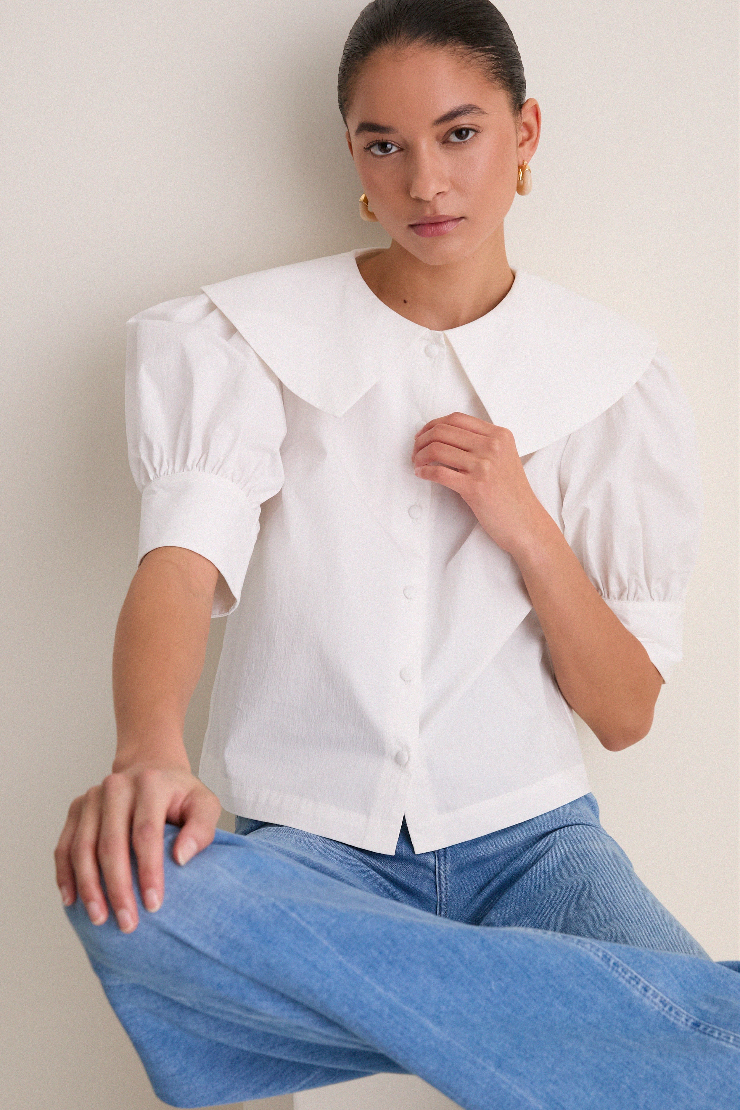 White Cotton Poplin Renee Blouse - Image 5