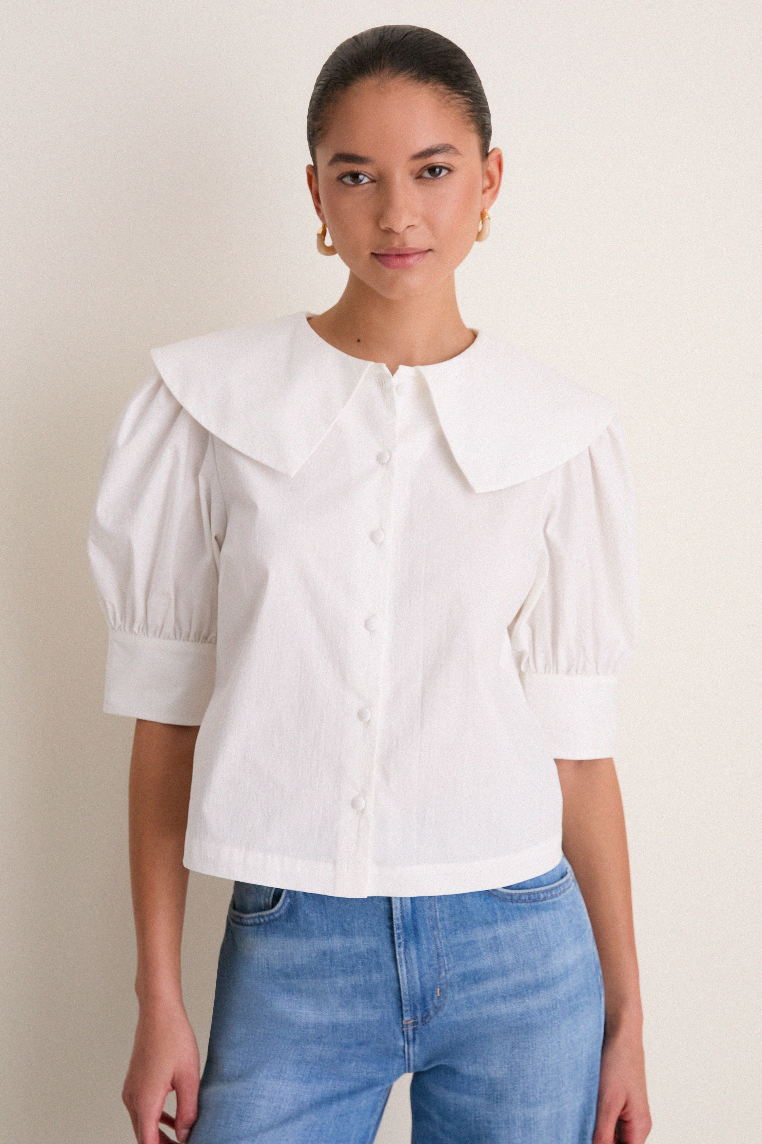 White Cotton Poplin Renee Blouse - Image 7