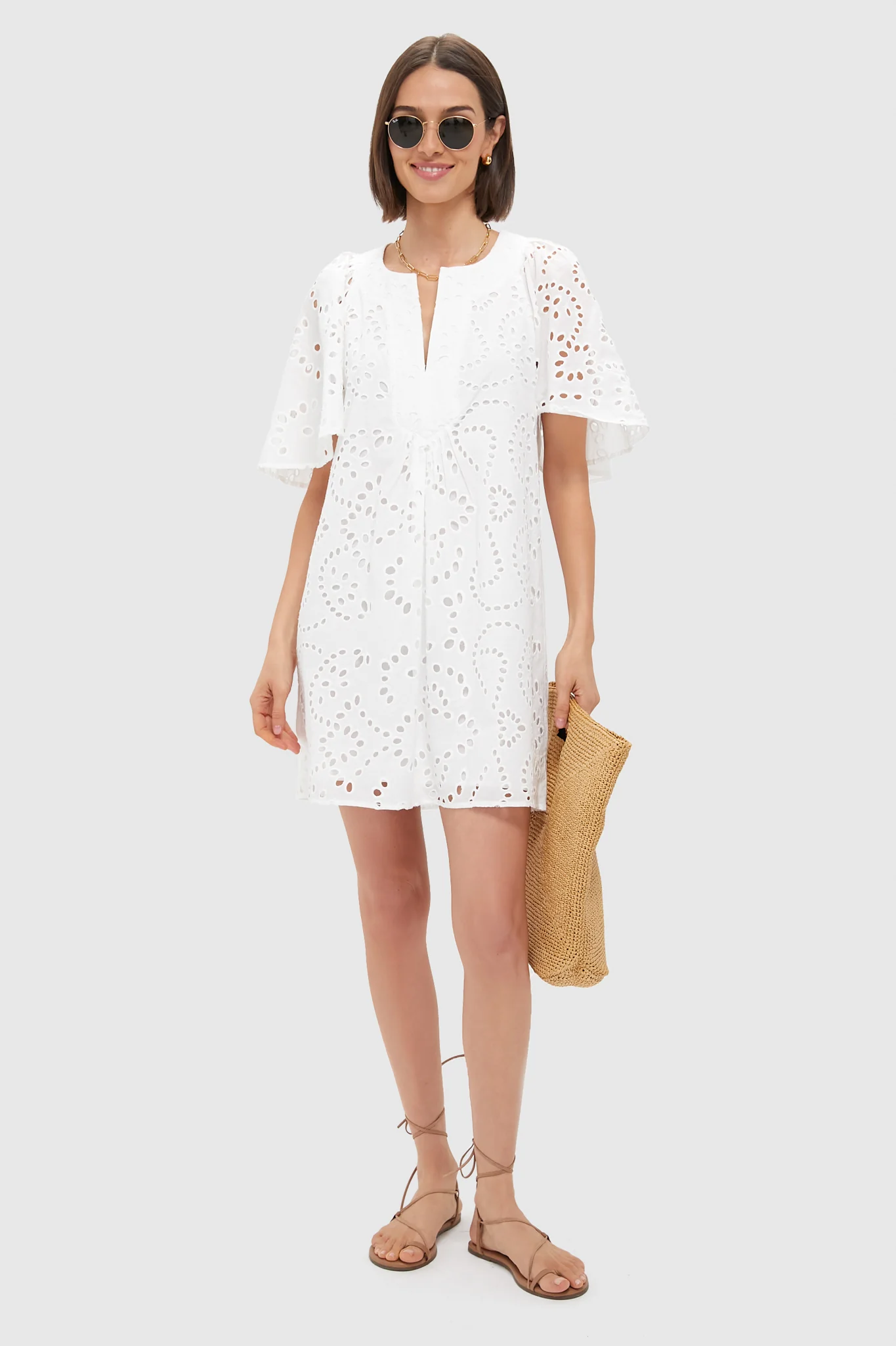 White Eyelet Finley Flutter Sleeve Dress - Image 2
