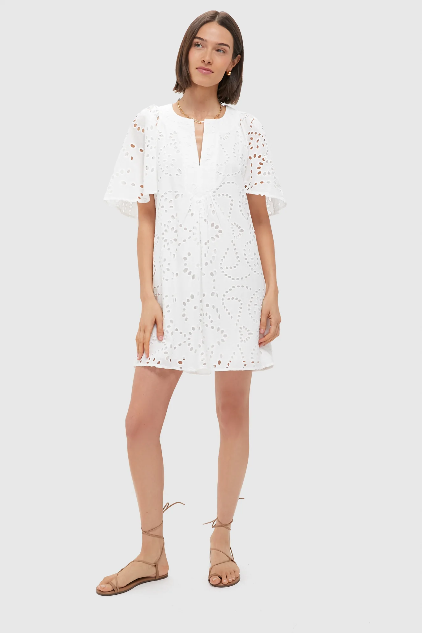 White Eyelet Finley Flutter Sleeve Dress - Image 6