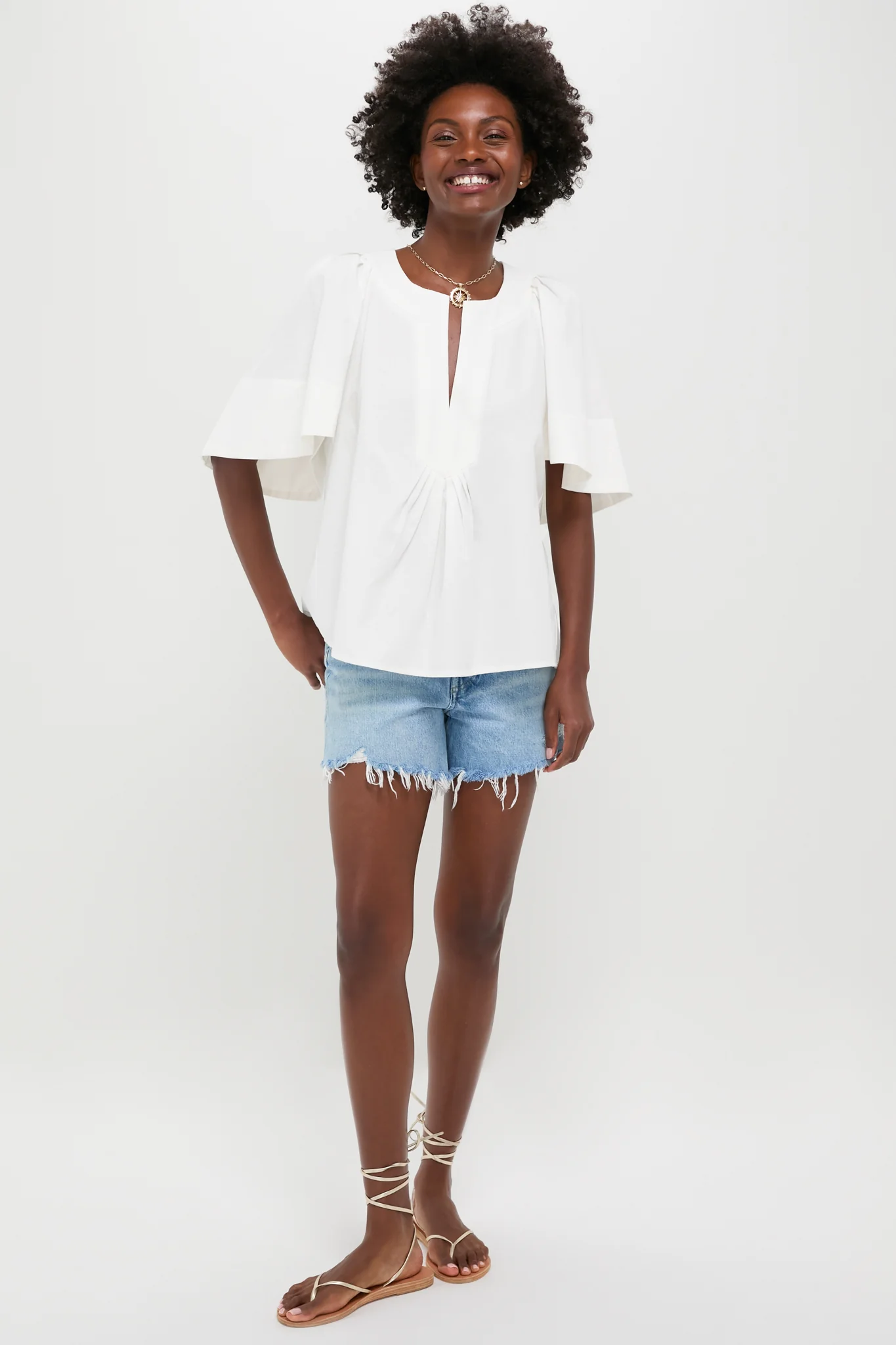 White Finley Flutter Sleeve Top - Image 6
