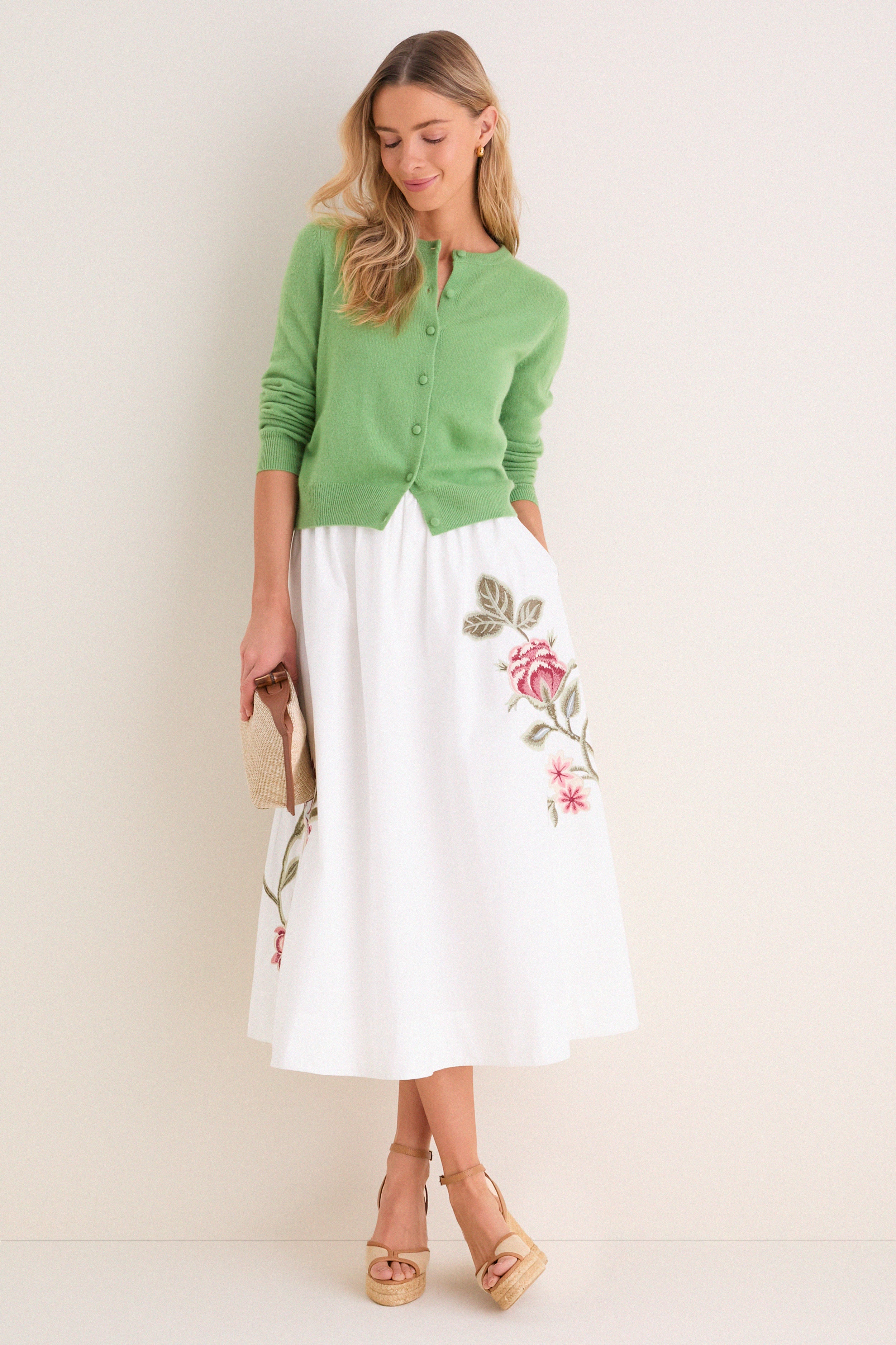 White Floral Embroidered Mirella Midi Skirt - Image 2
