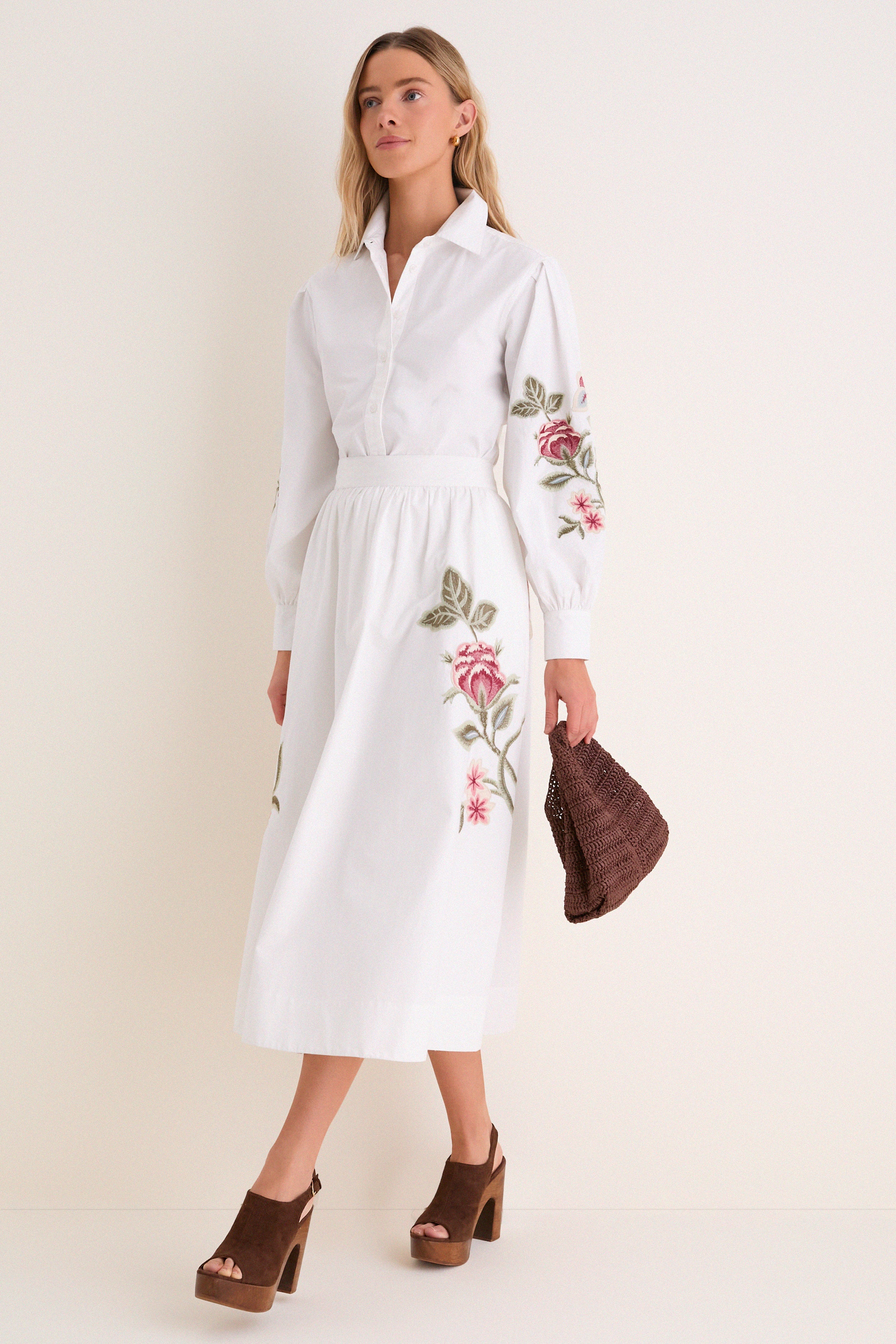 White Floral Embroidered Mirella Midi Skirt - Image 6