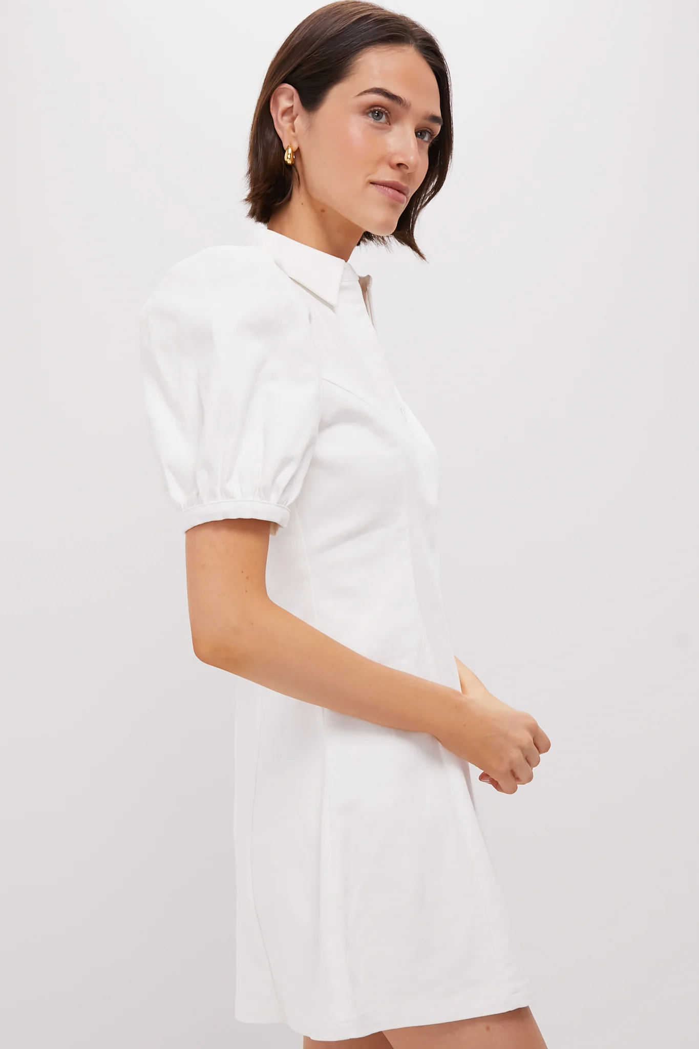 White Front Zip Denim Mini Dress - Image 3