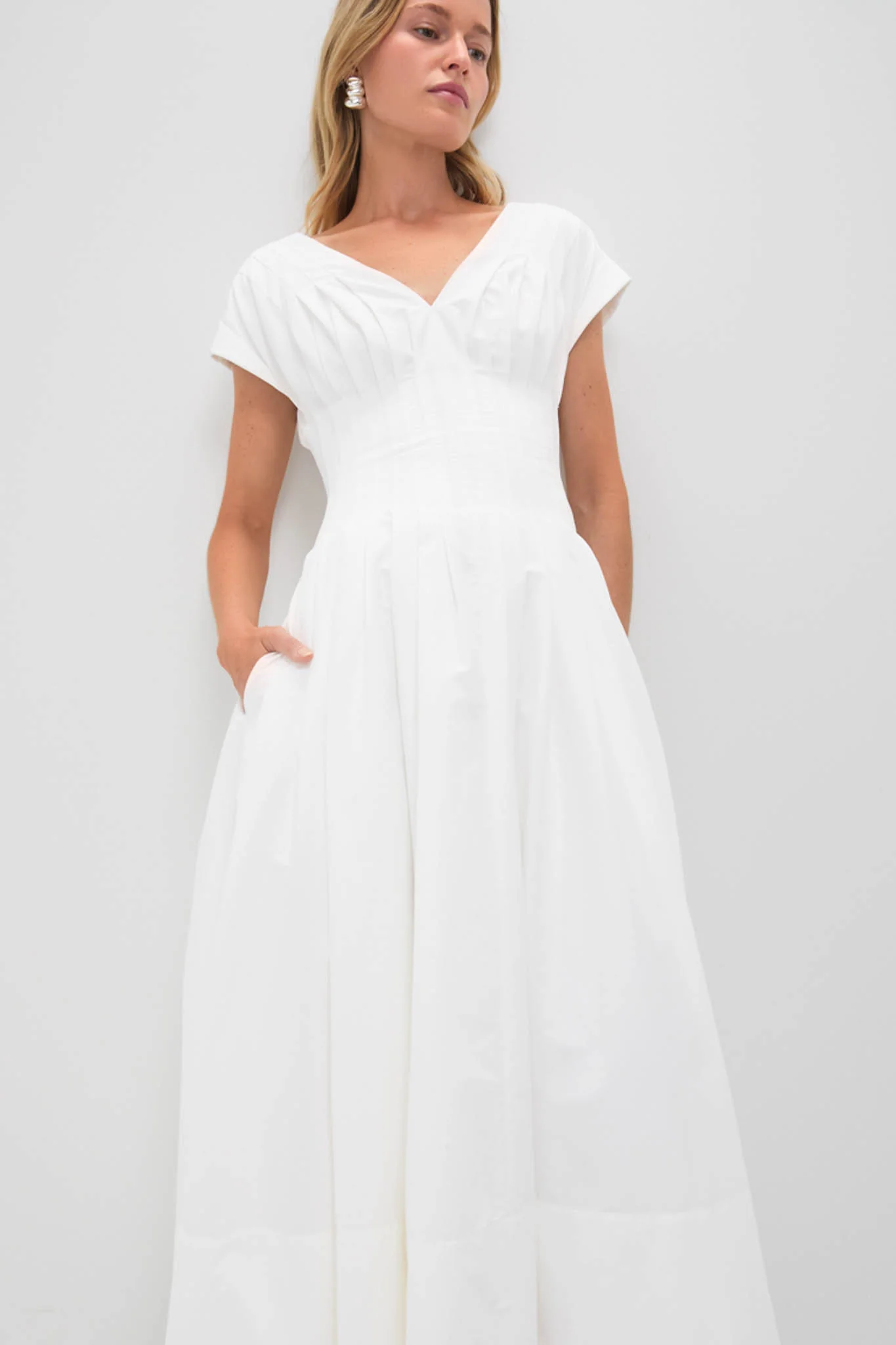 White Nina Pleated Midi Dress - Image 6