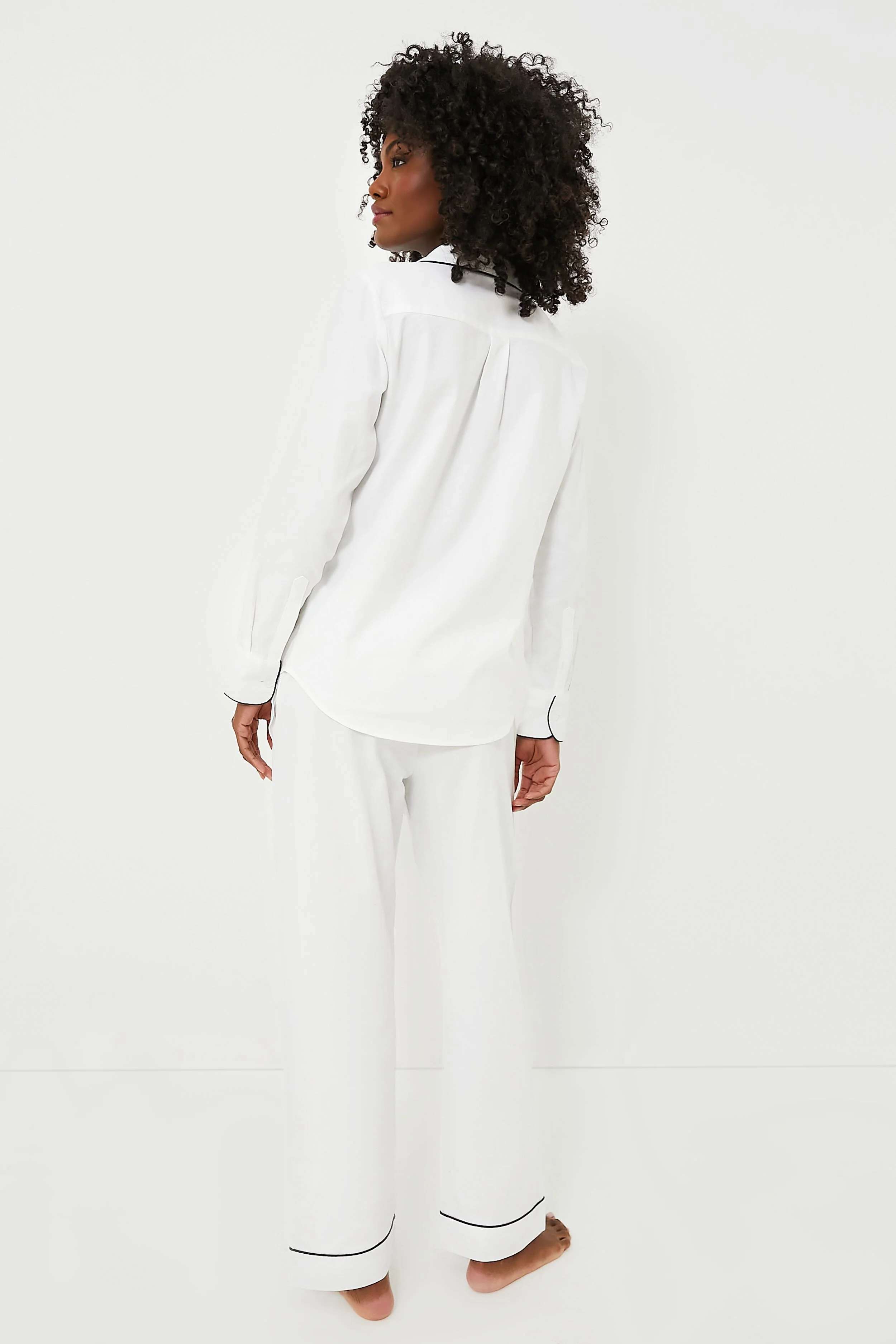 White Pajama Set with Navy Piping - Image 4