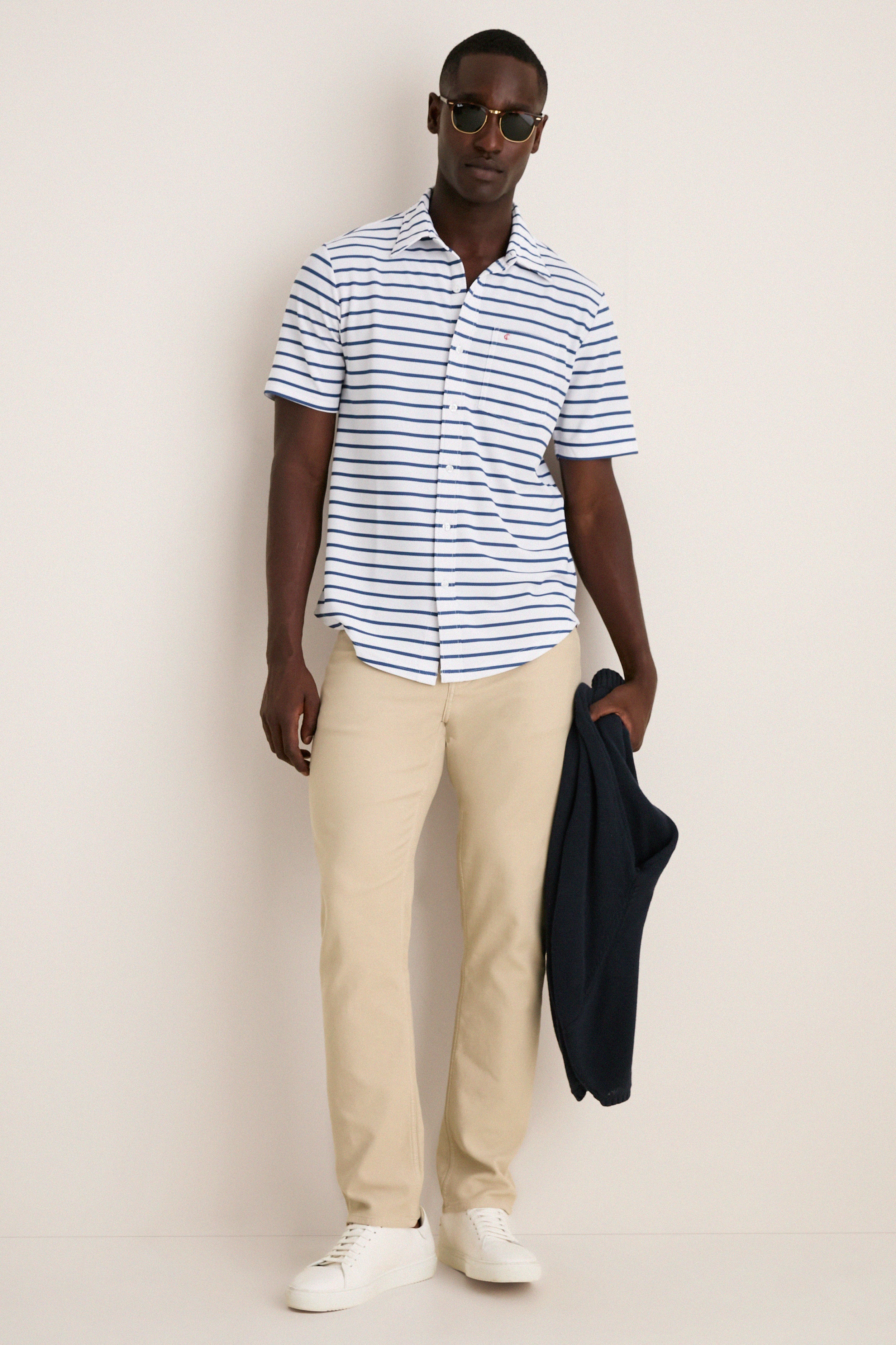 White Performance Pique Knit Button Down - Image 2