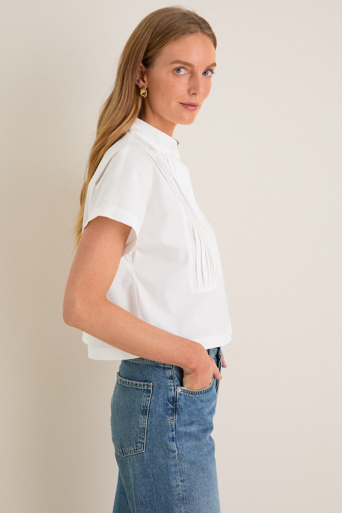 White Cotton Poplin Pintuck Avery Shirt - Image 4