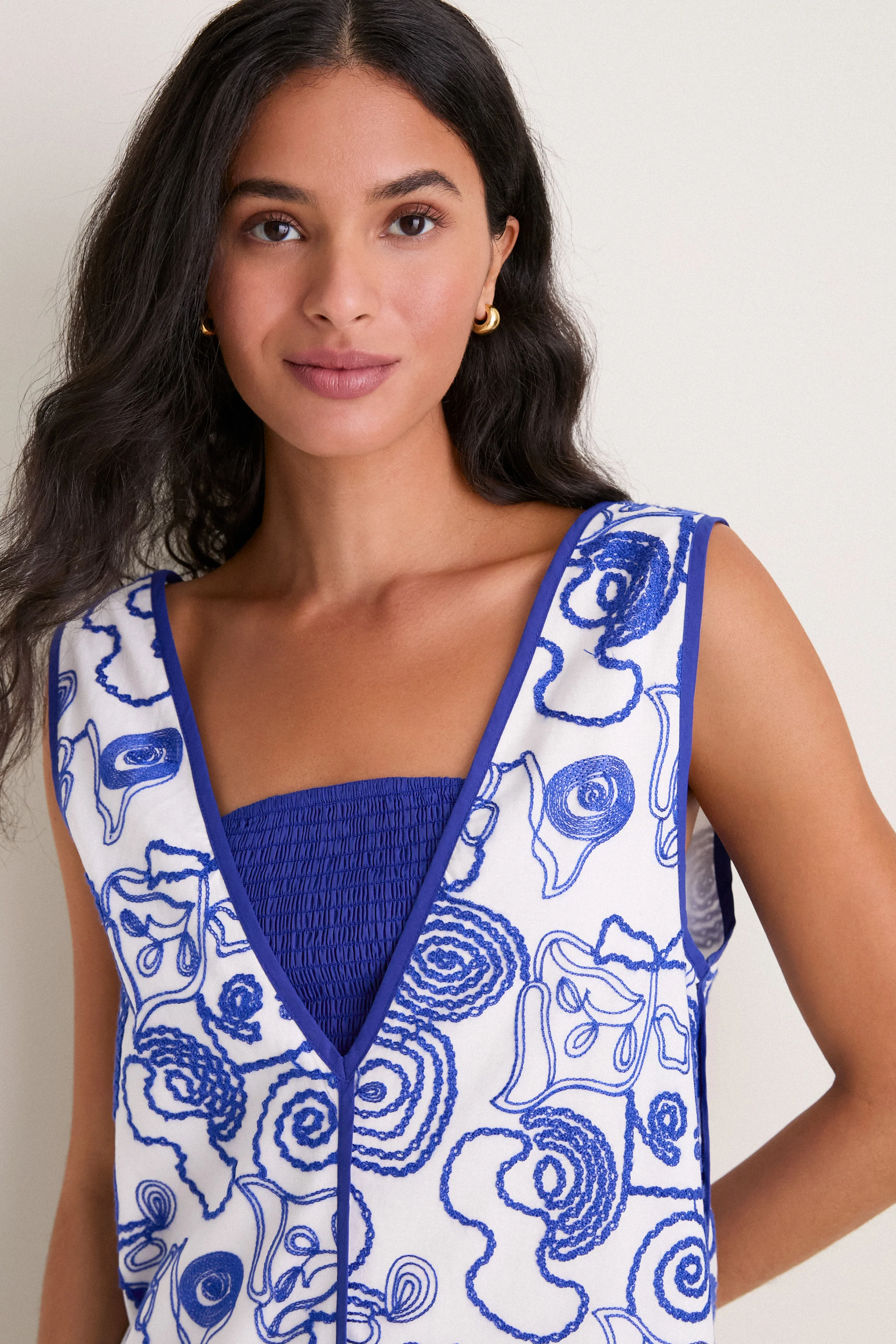 White & Royal Blue Applique Josette Two-Piece Maxi Dress - Image 2