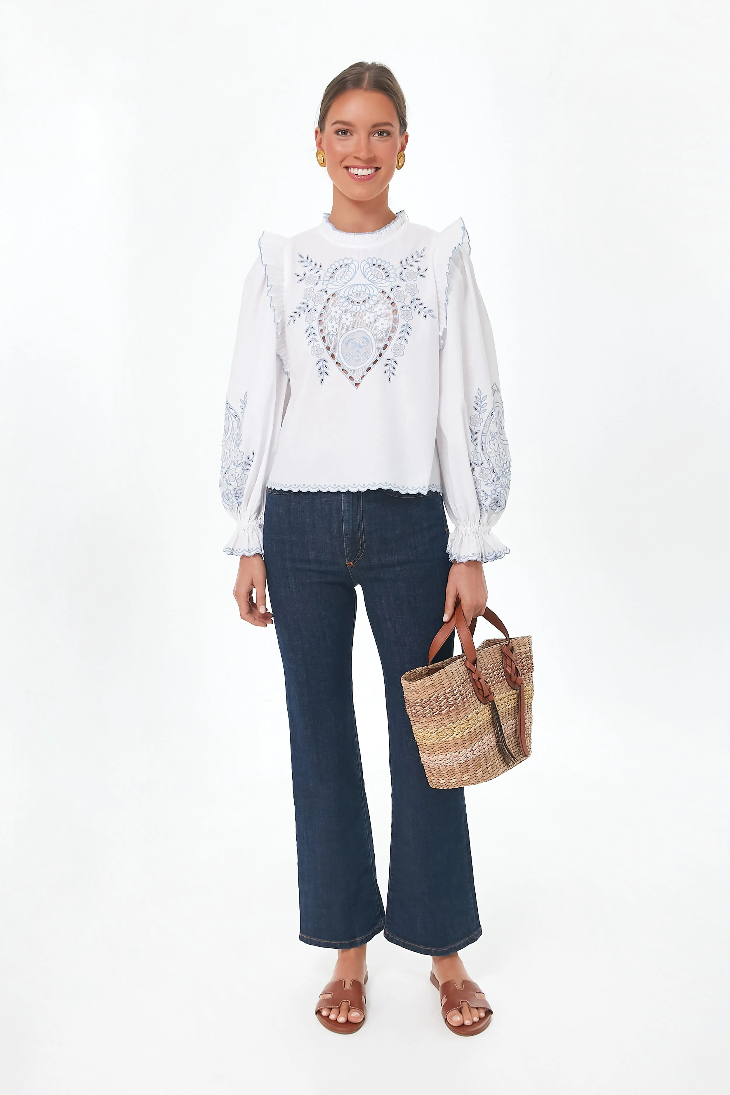 White With Blue Bernice Top - Image 6